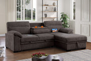 Kipling II 94"W Brown Chenille Fabric Sleeper Sectional Sofa with Right-Facing Chaise, Cupholders, USB Charging port