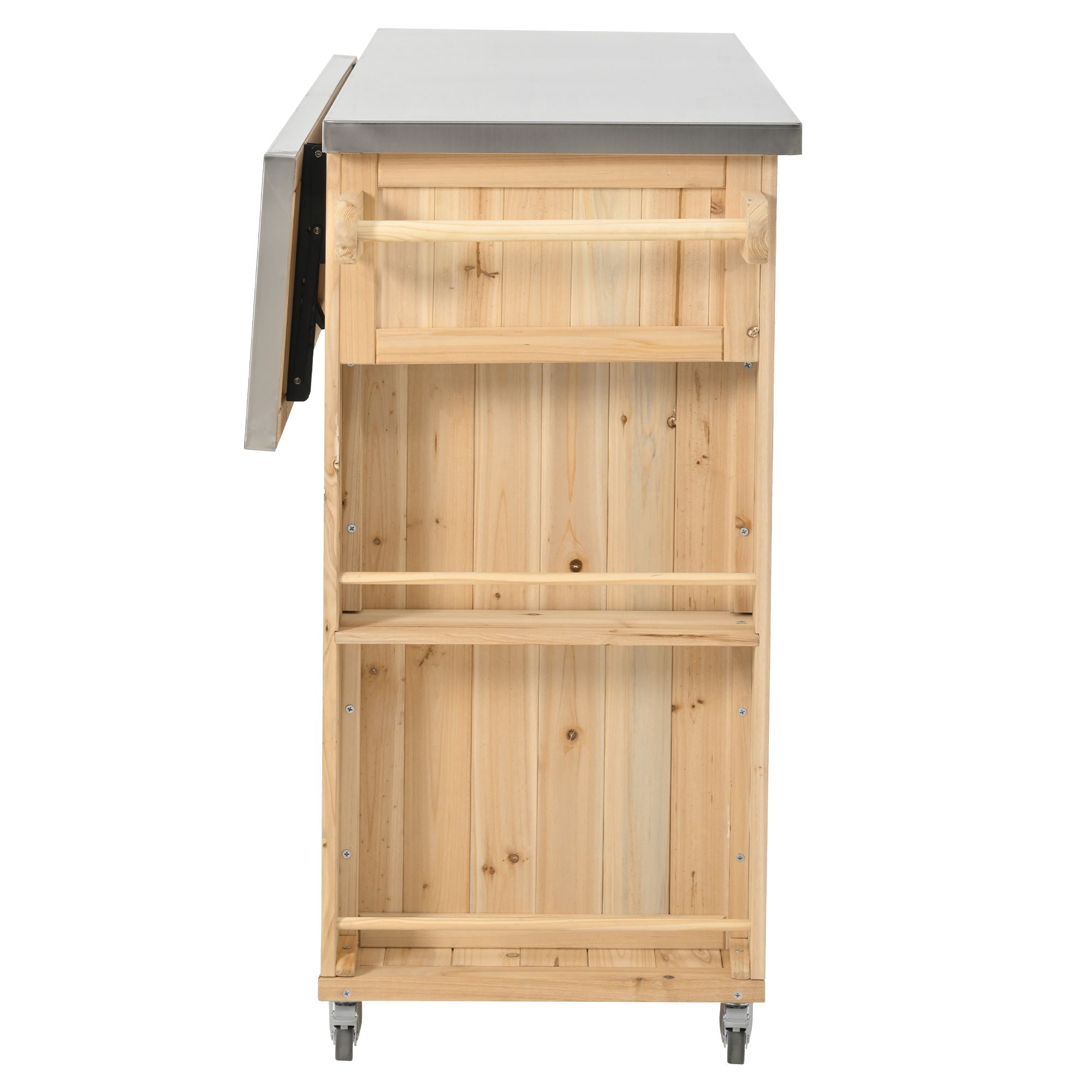 Outdoor Kitchen Island With Stainless Steel Top, Ample Storage Space, Towel And Spice Racks And A Bottle Opener