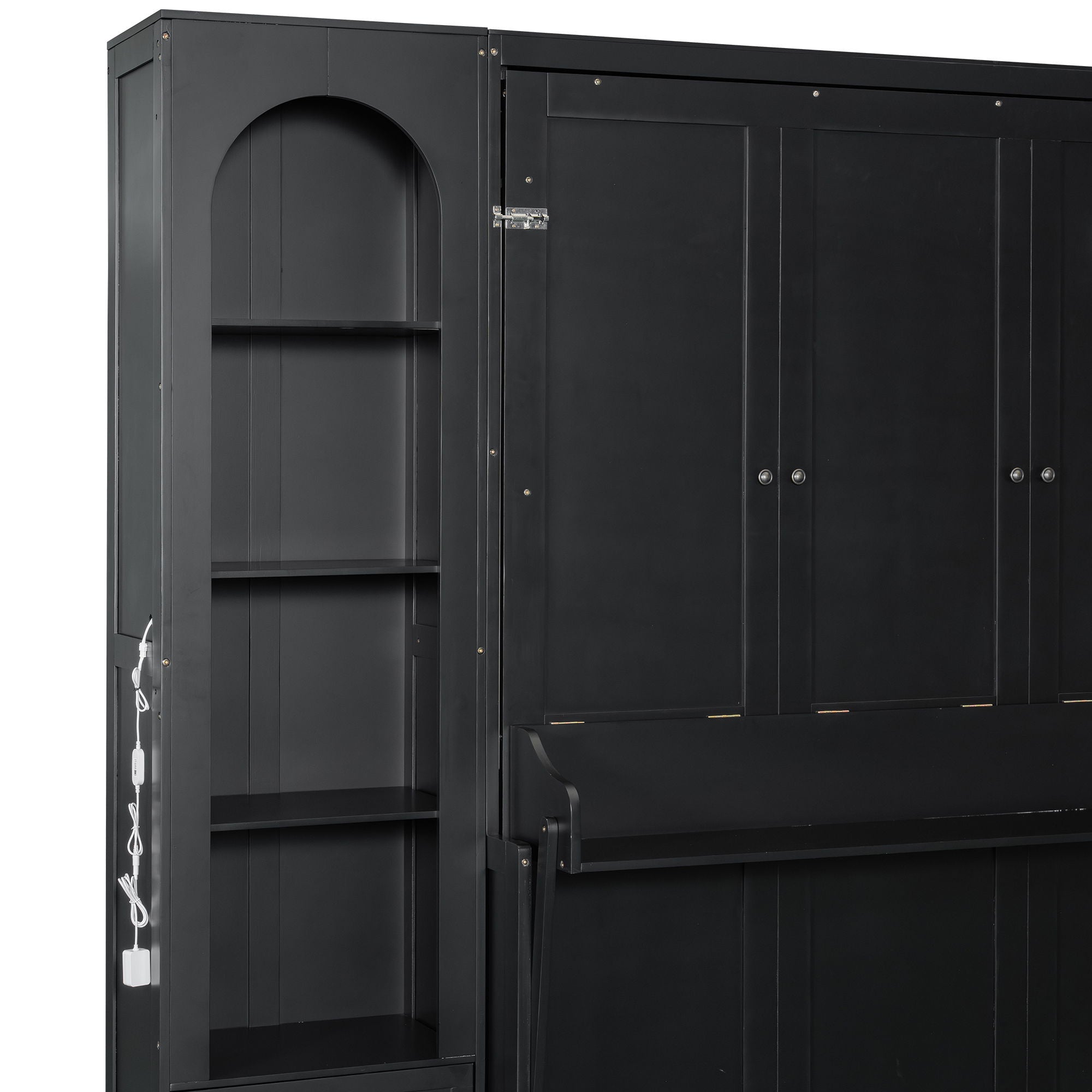 French Style Murphy Platform Bed With Shelf, Side Cabinets, Drawers And LED