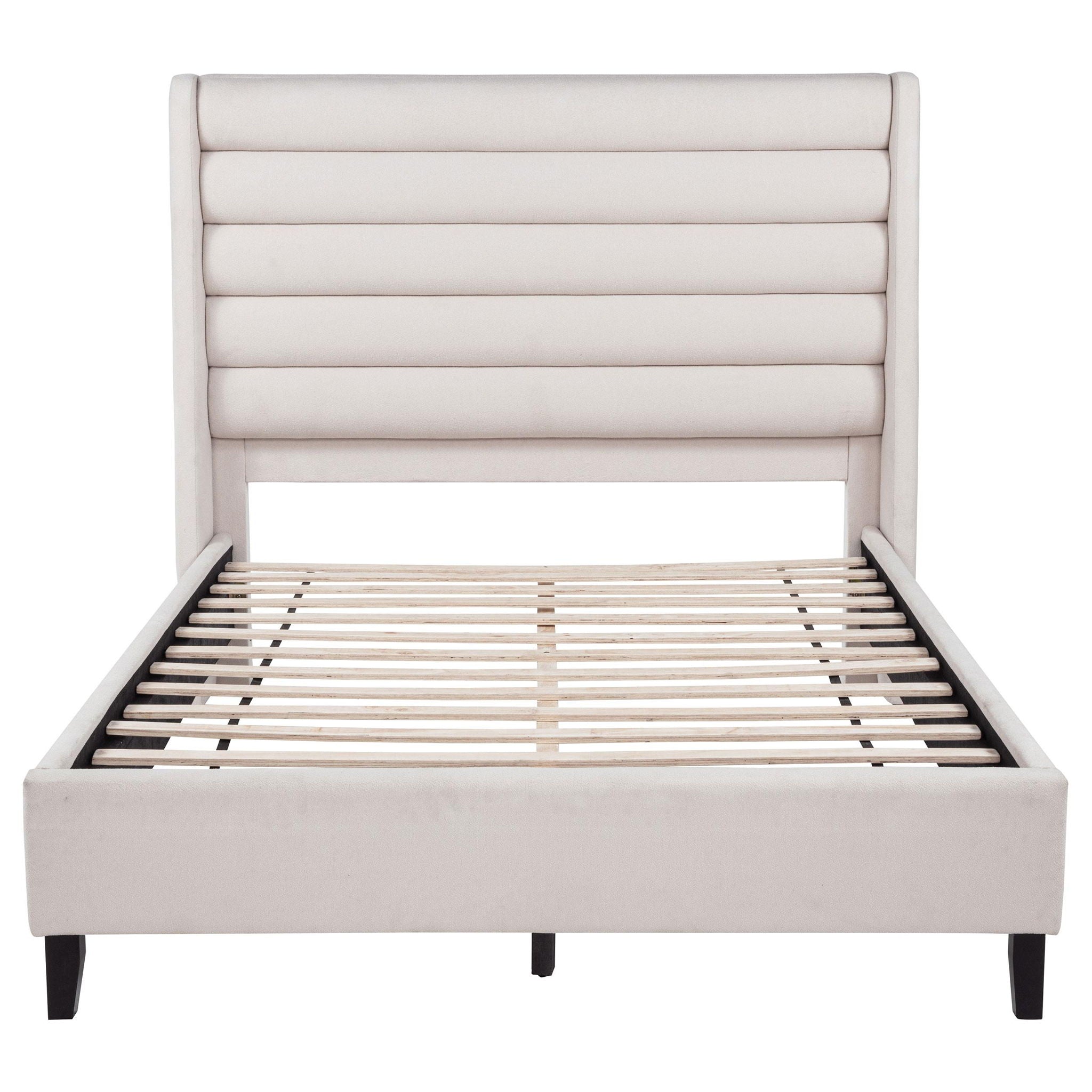 Leslie Upholstered Tufted Queen Wingback Platform Bed Beige