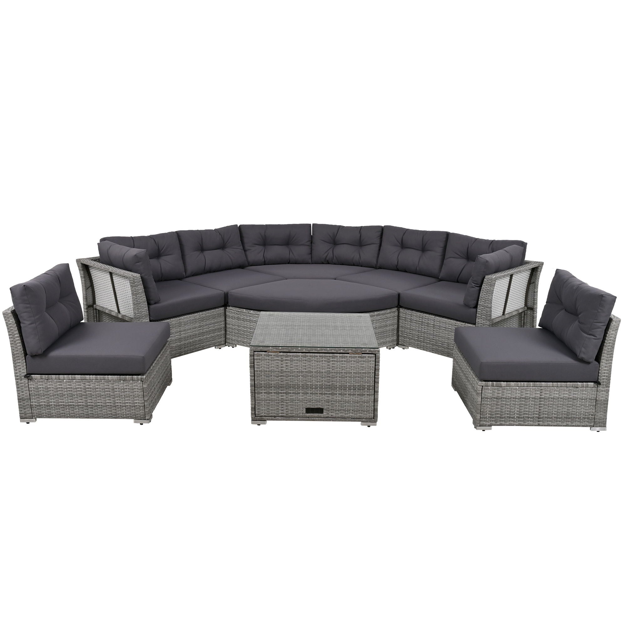 Elegant Patio Furniture Set Outdoor Daybed Rattan Sectional With Cushions And Center Table - Gray