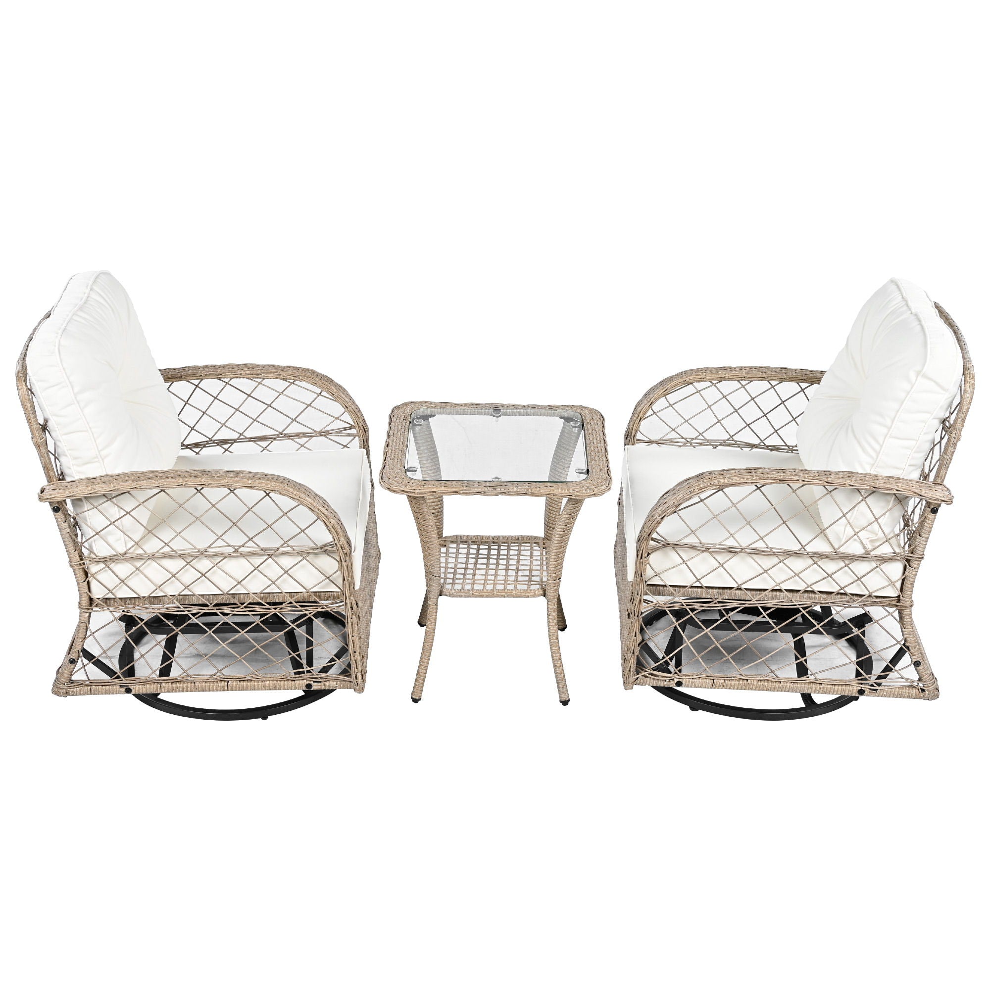 3 Piece Outdoor Chair & Table Set Chat Set, 2 Person Rattan Seating Group