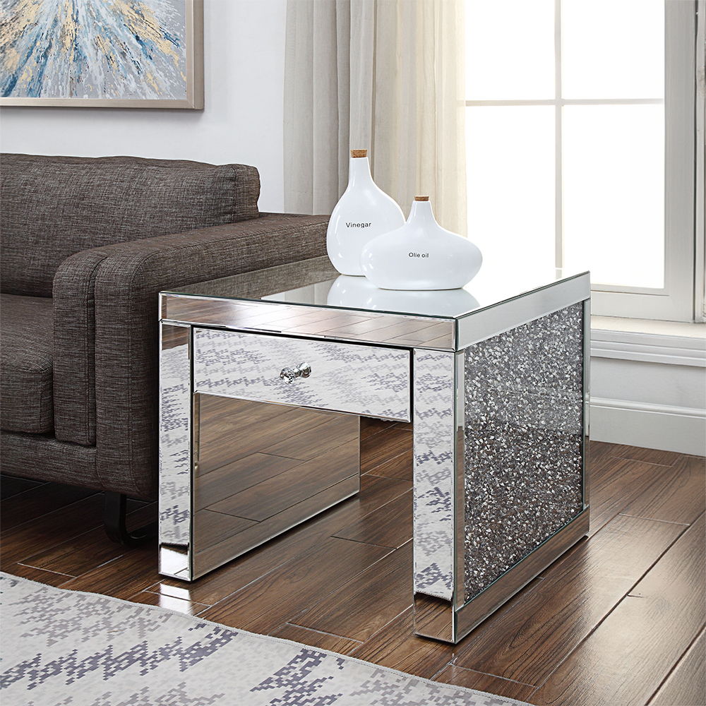 Noralie - 24" Square End Table - Mirrored & Faux Diamonds