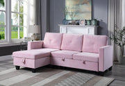 Nova 82.5"W Pink Velvet Reversible Sleeper Sectional Sofa with Storage Chaise