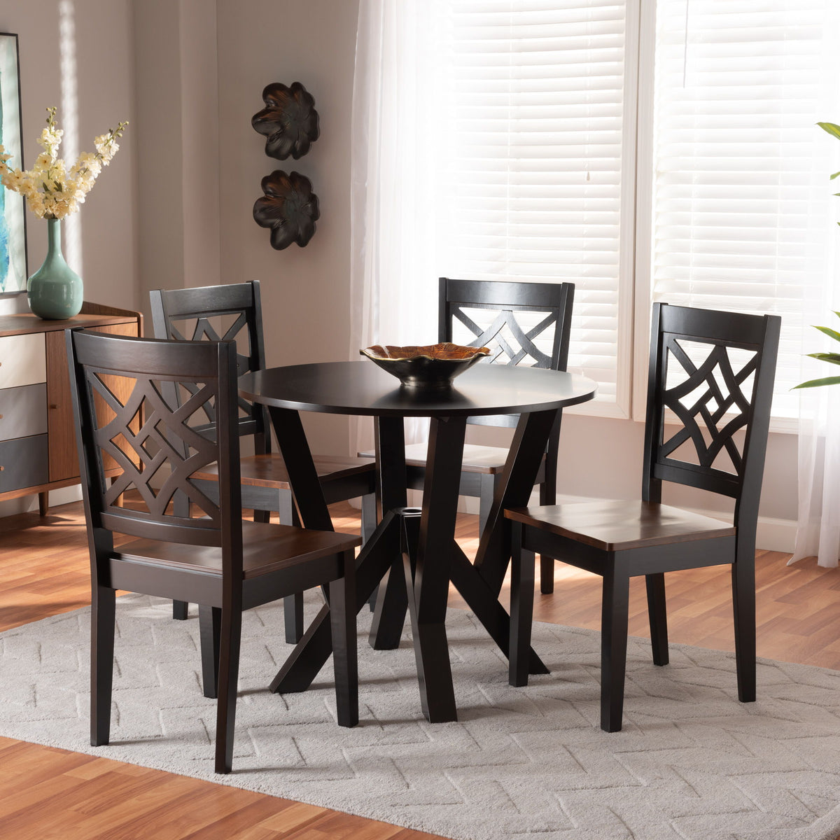 Kaila Modern and Contemporary Two-Tone Dark Brown and Walnut Brown Finished Wood 5-Piece Dining Set