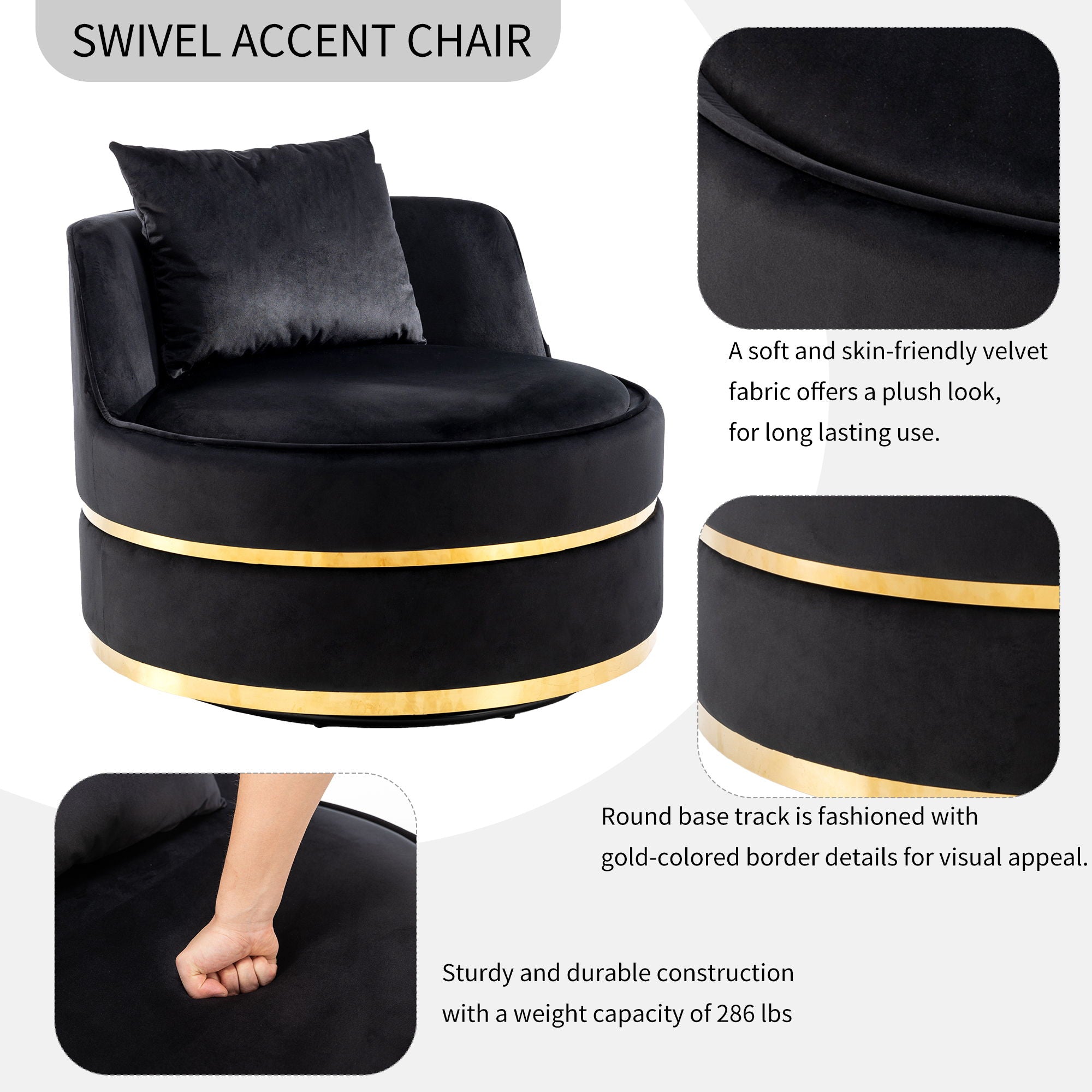 360 Degree Swivel Over Sized Upholstered Barrel Chair