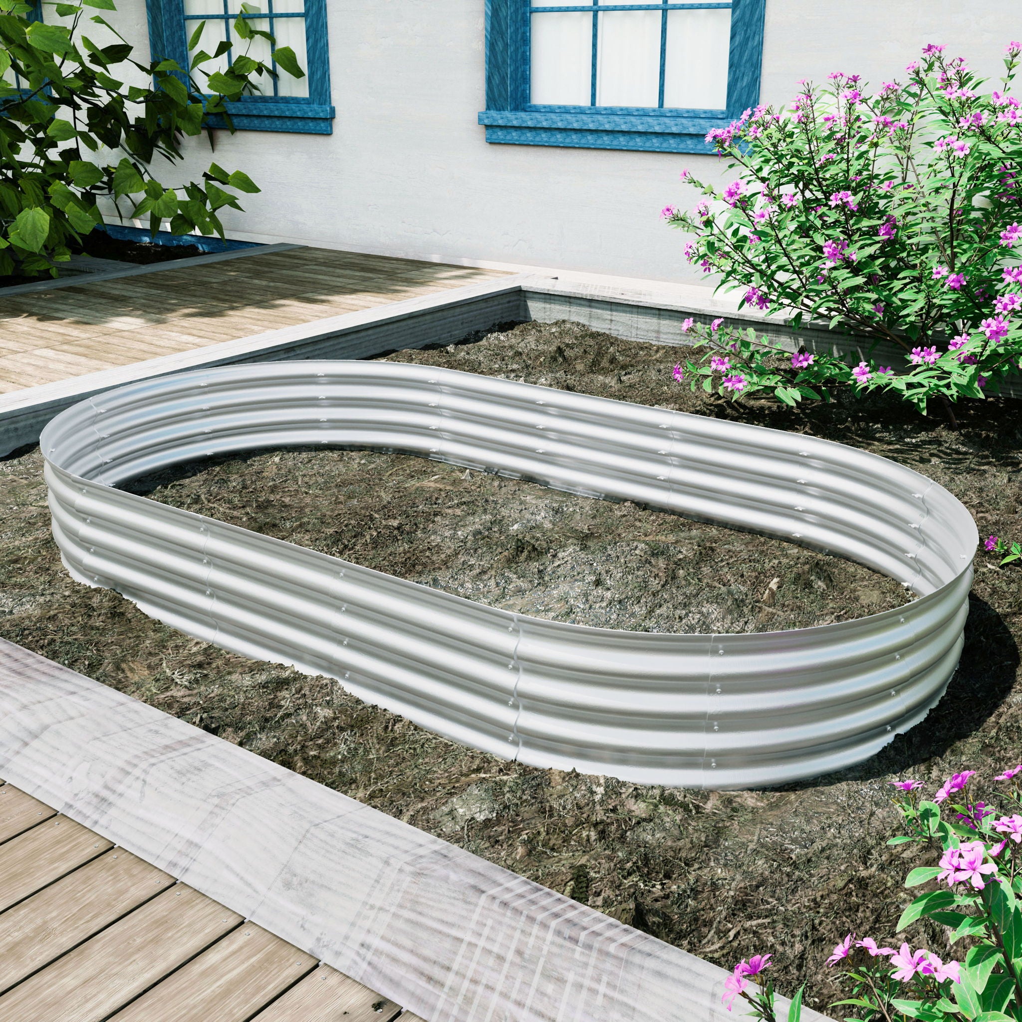 Heavy Duty Galvanized Raised Garden Bed Kit For Vegetables, Flowers & Herbs