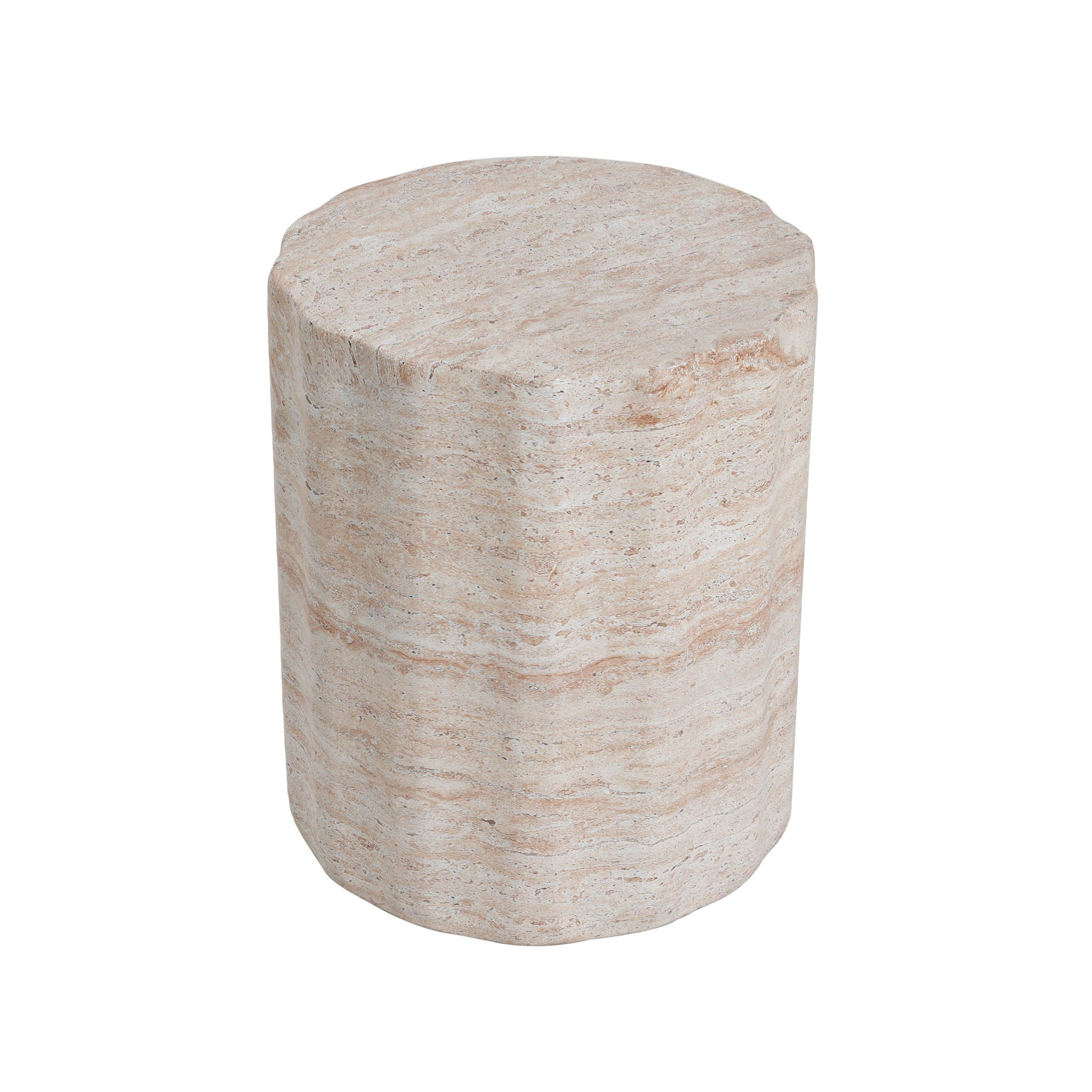 Elegant Indoor / Outdoor Lightweight Concrete Side Table With Travertine - Beige