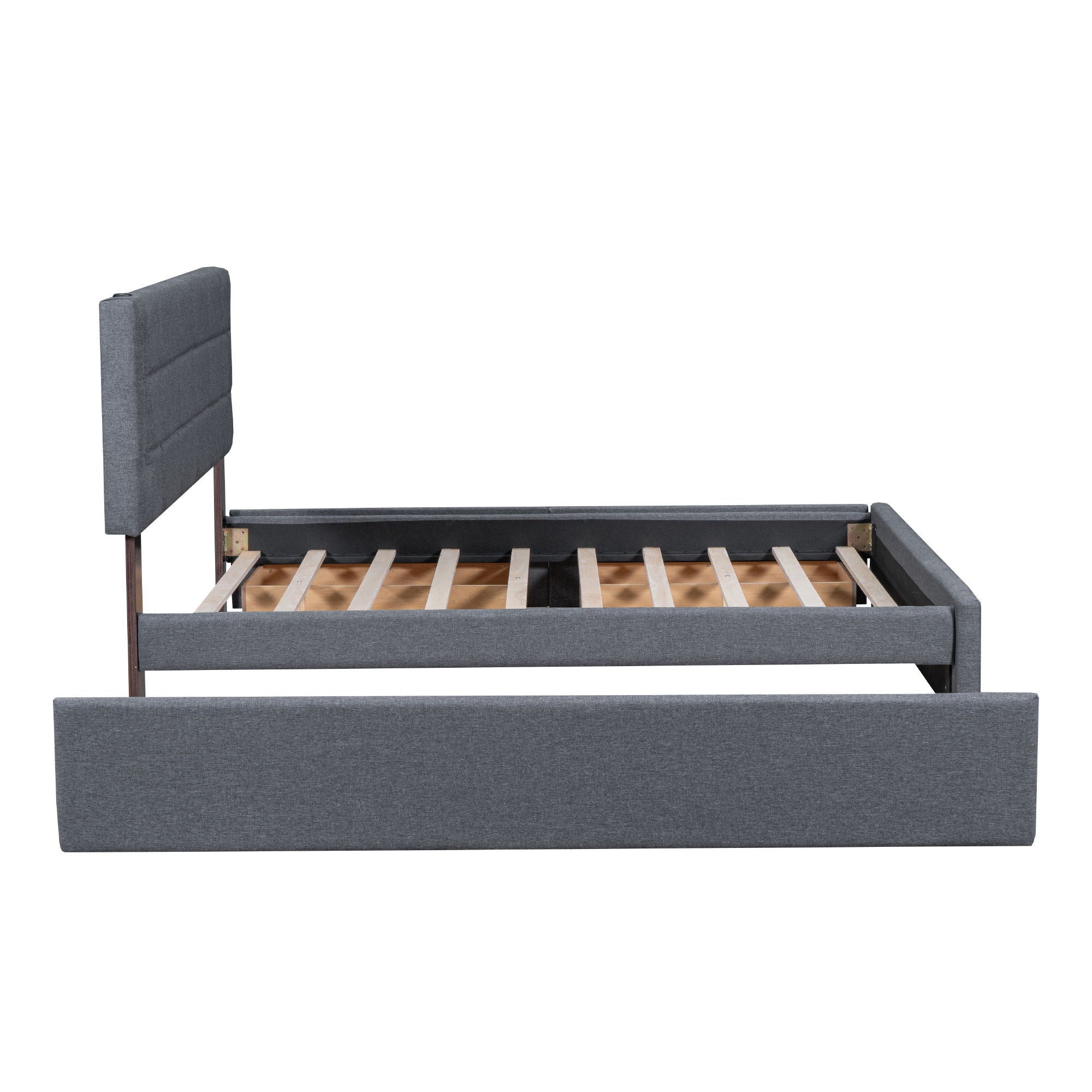 Upholstered Platform Bed With Trundle & Drawers