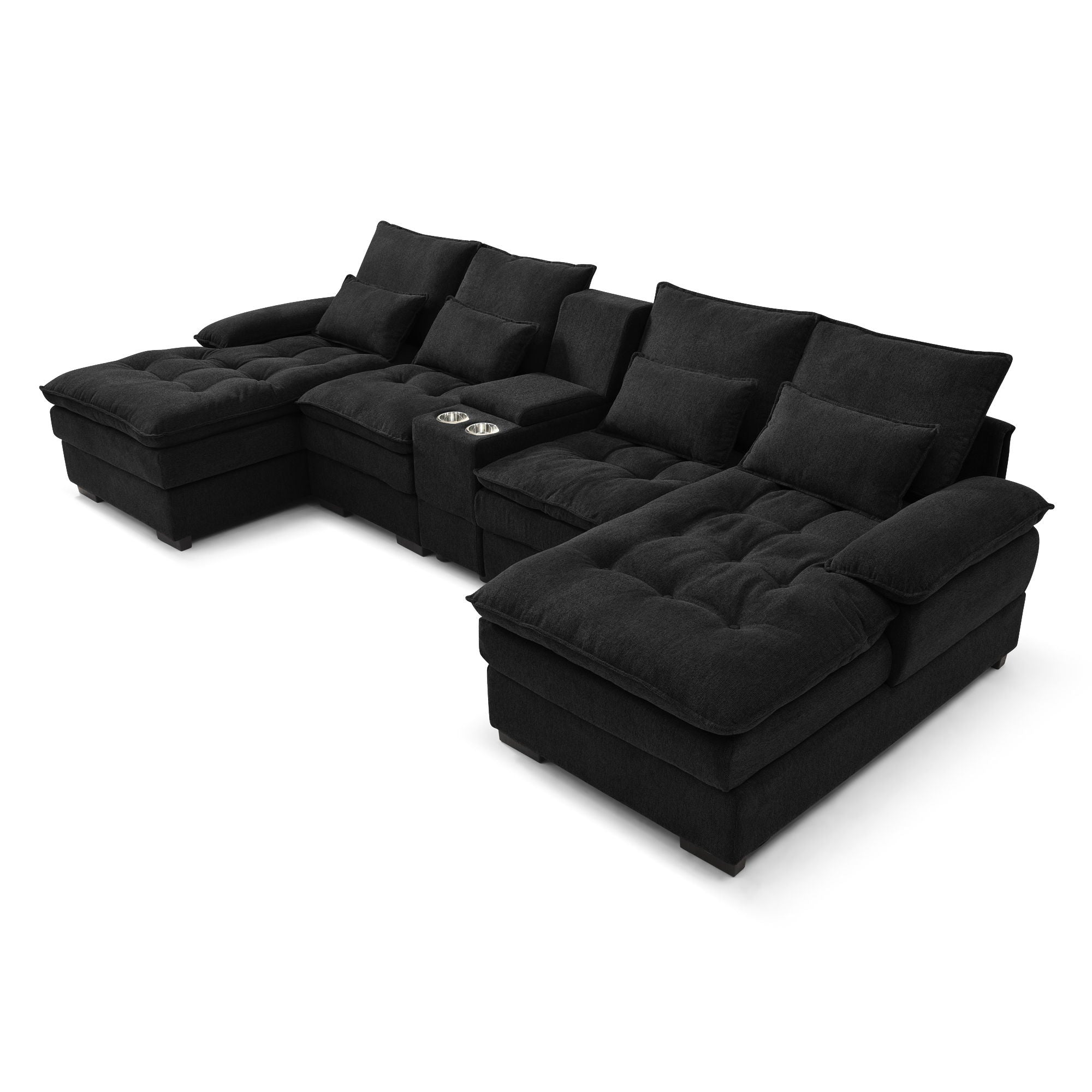 Contemporary U Shaped Sofa With Console And Cupholders