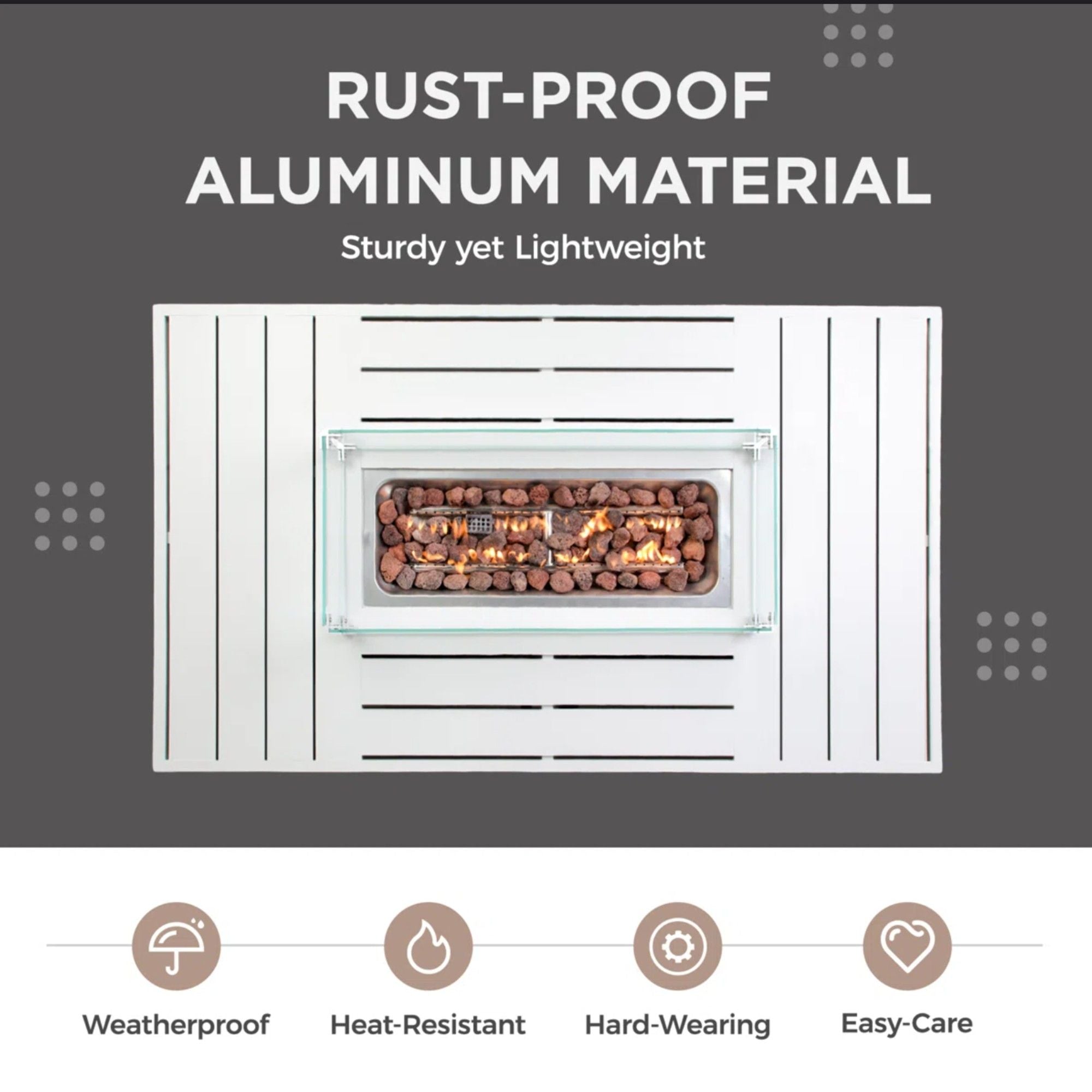 Rectangular Propane Fire Pit Table With Burner, Lava Rock, Waterproof Cover