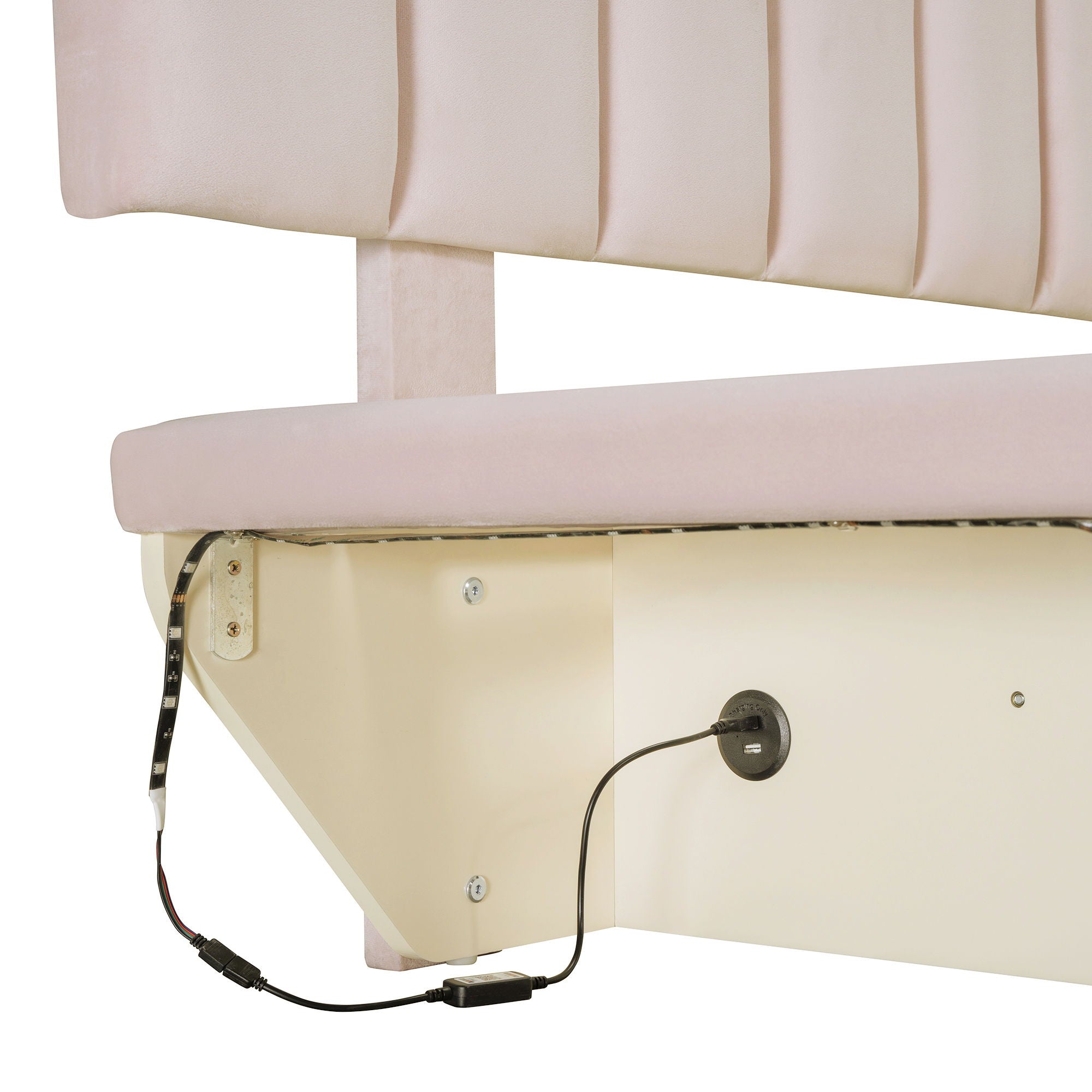 Upholstered Floating Hydrualic Platform Bed With LED Light And USB Port