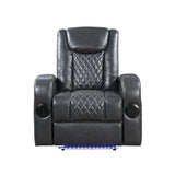 Seat Construction: Pocket Coil Tight Seat & Back Cushion LED Light Included 2 Bluetooth Speaker Cooling Cup Holder Wireless Charger Included Storage Arm