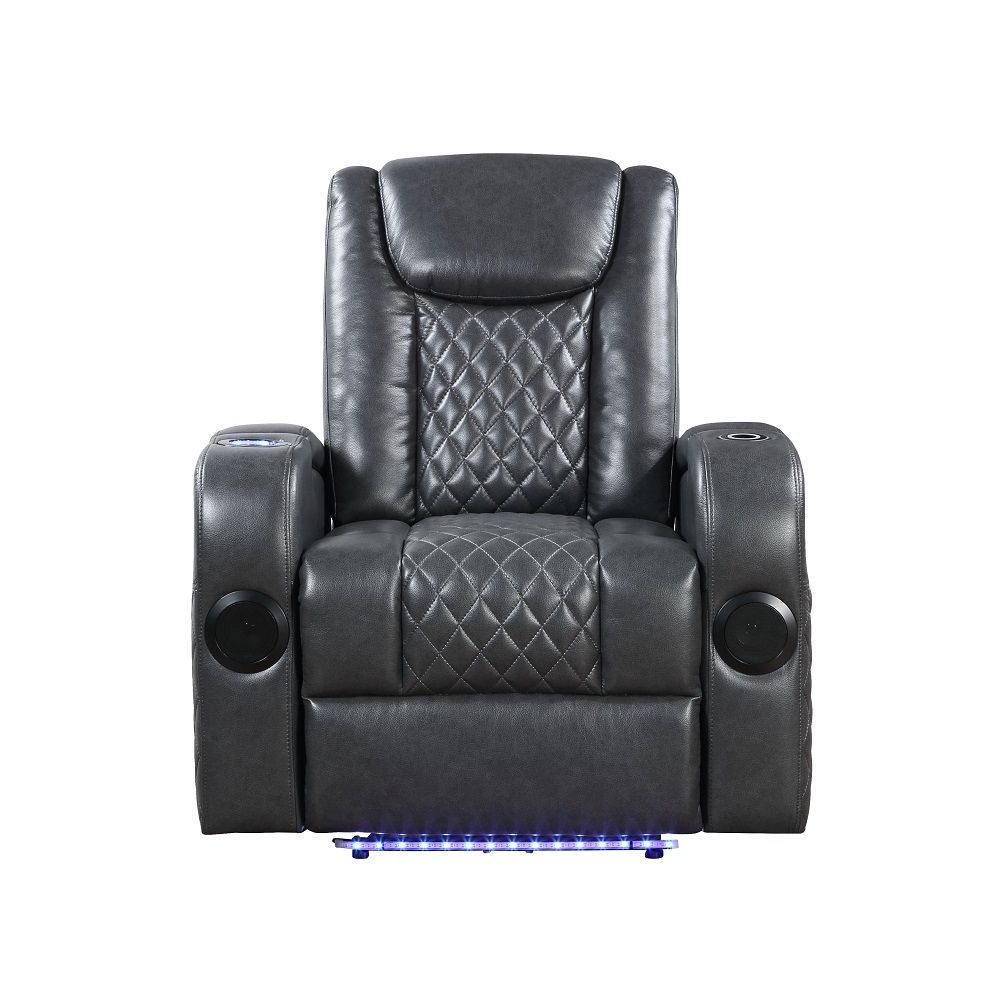 ACME Seat Construction: Pocket Coil Tight Seat & Back Cushion LED Light Included 2 Bluetooth Speaker Cooling Cup Holder Wireless Charger Included Storage Arm | Meri Furniture