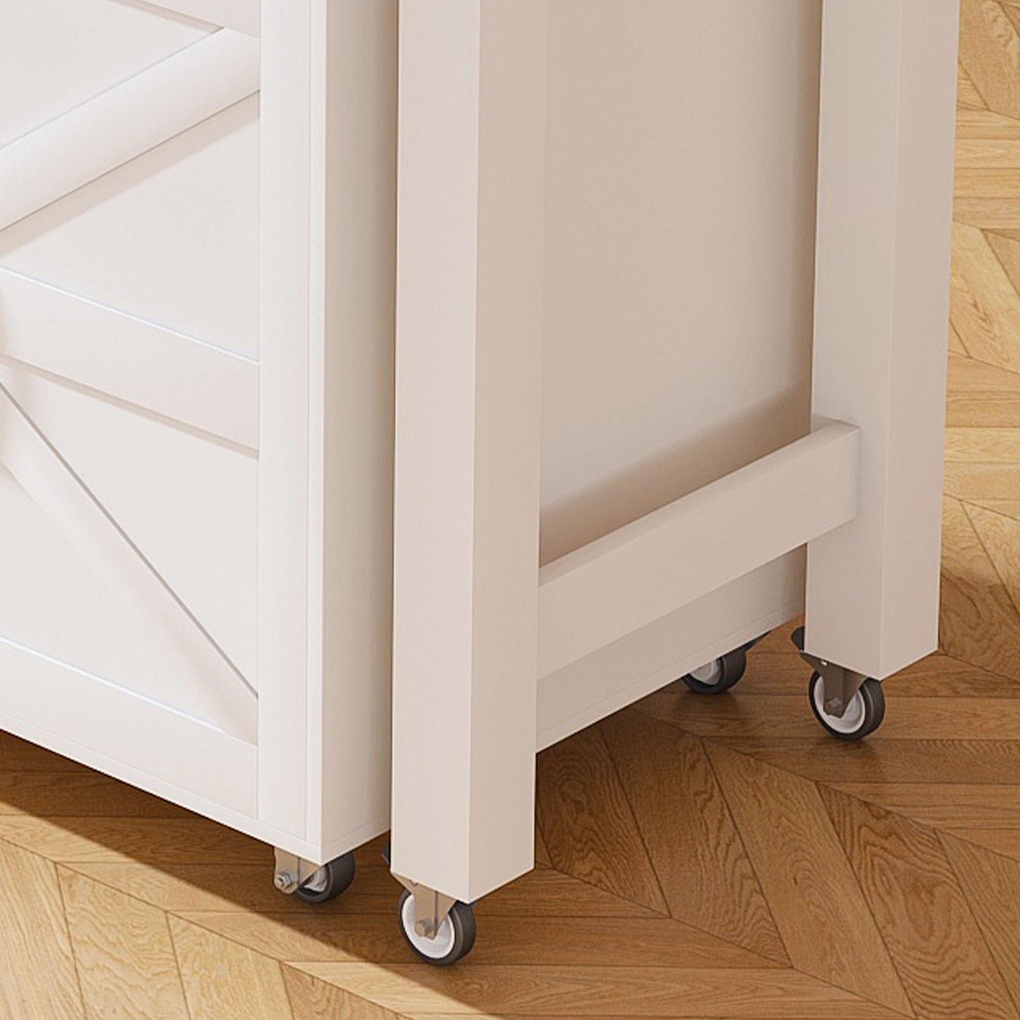 Modern Kitchen Island With Extendable Dining Table & Power Outlet - White