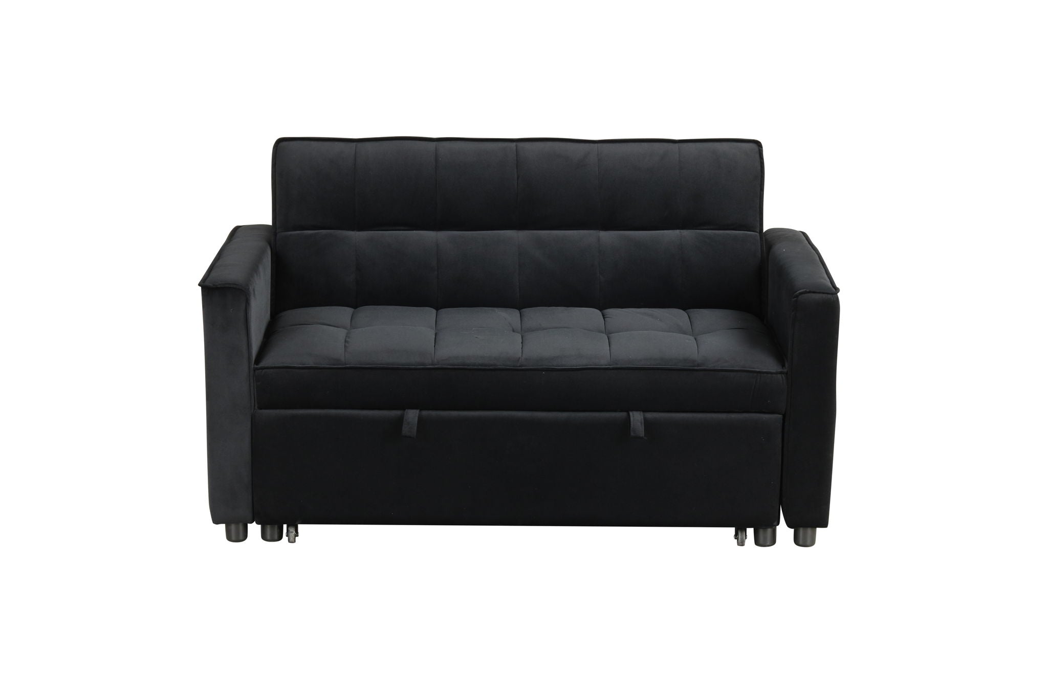 Maeve - Velvet Convertible Sleeper Loveseat With Tufting and Side Pocket - Black