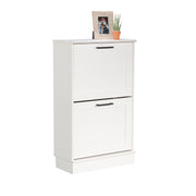 Narrow Shoe Cabinet with Flip Door in White