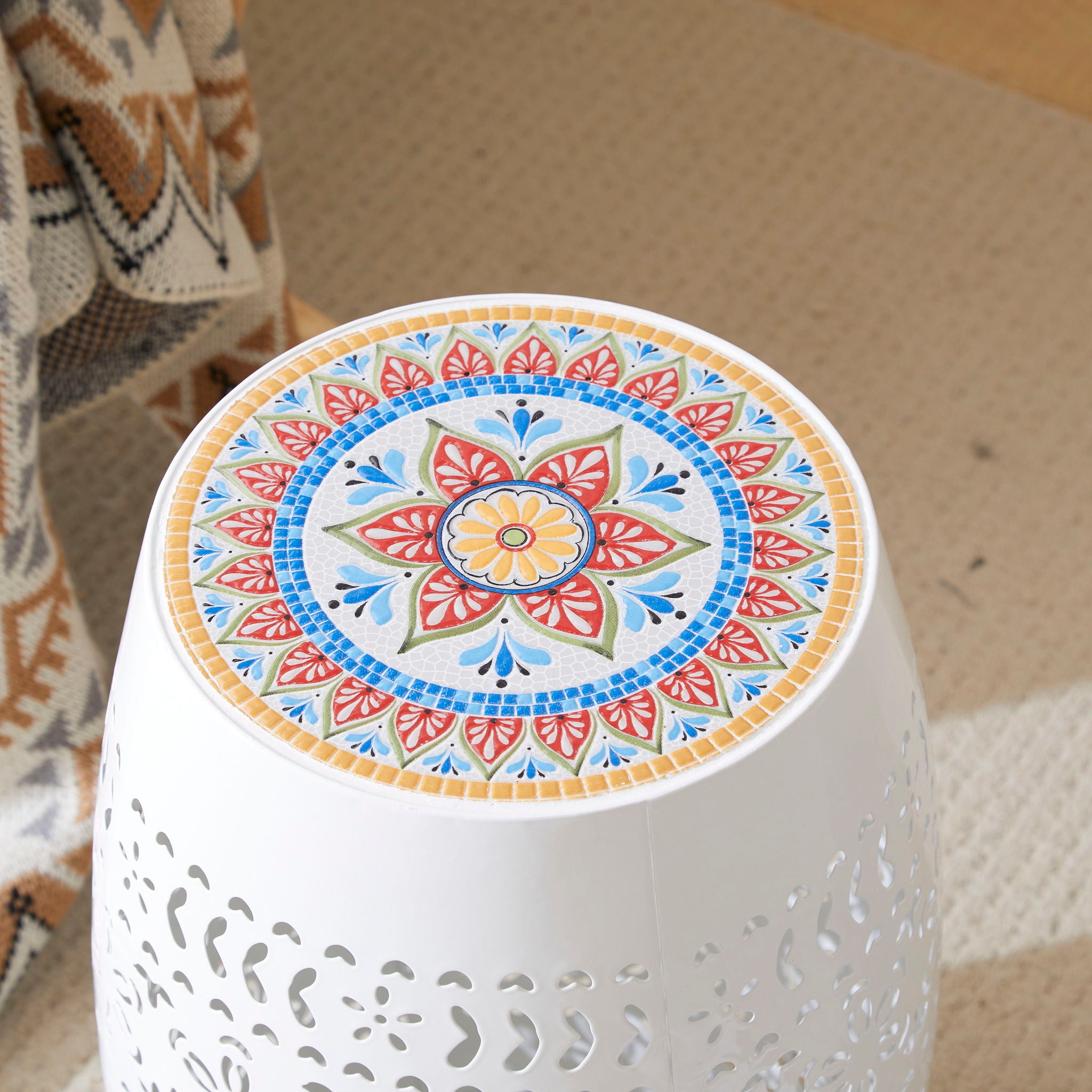 Ruby - Boho Mosaic Side Table With Ceramic Tile Top