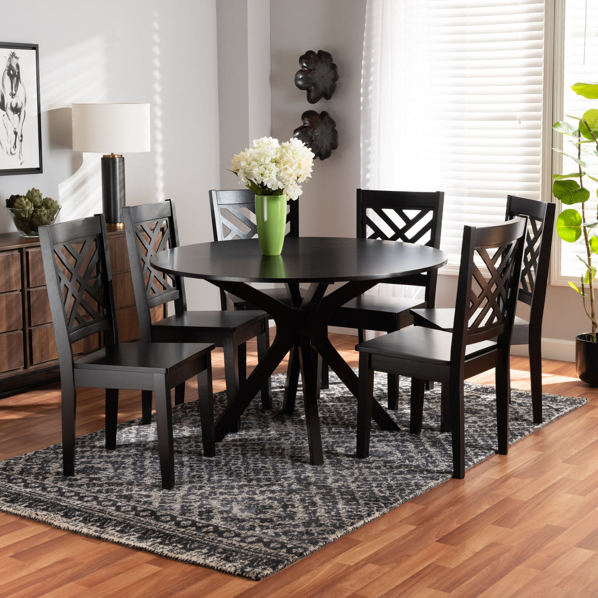Ela Modern and Contemporary Dark Brown Finished Wood 7-Piece Dining Set