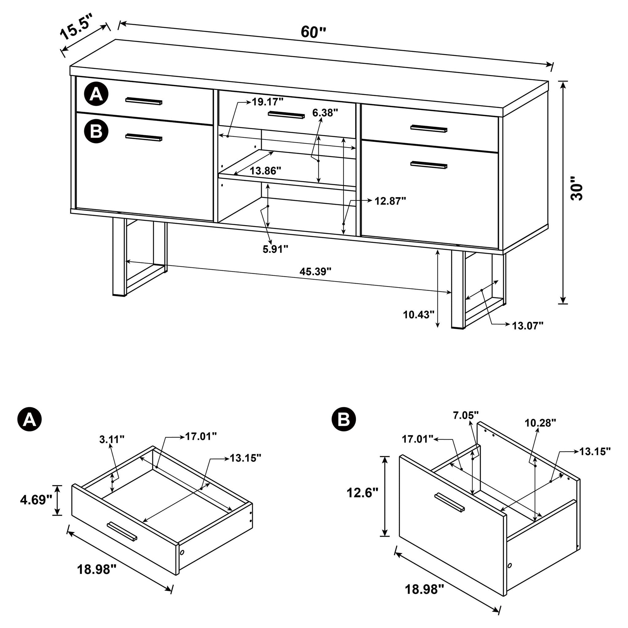 Lawtey 5-drawer Home Office Storage Credenza Cappuccino
