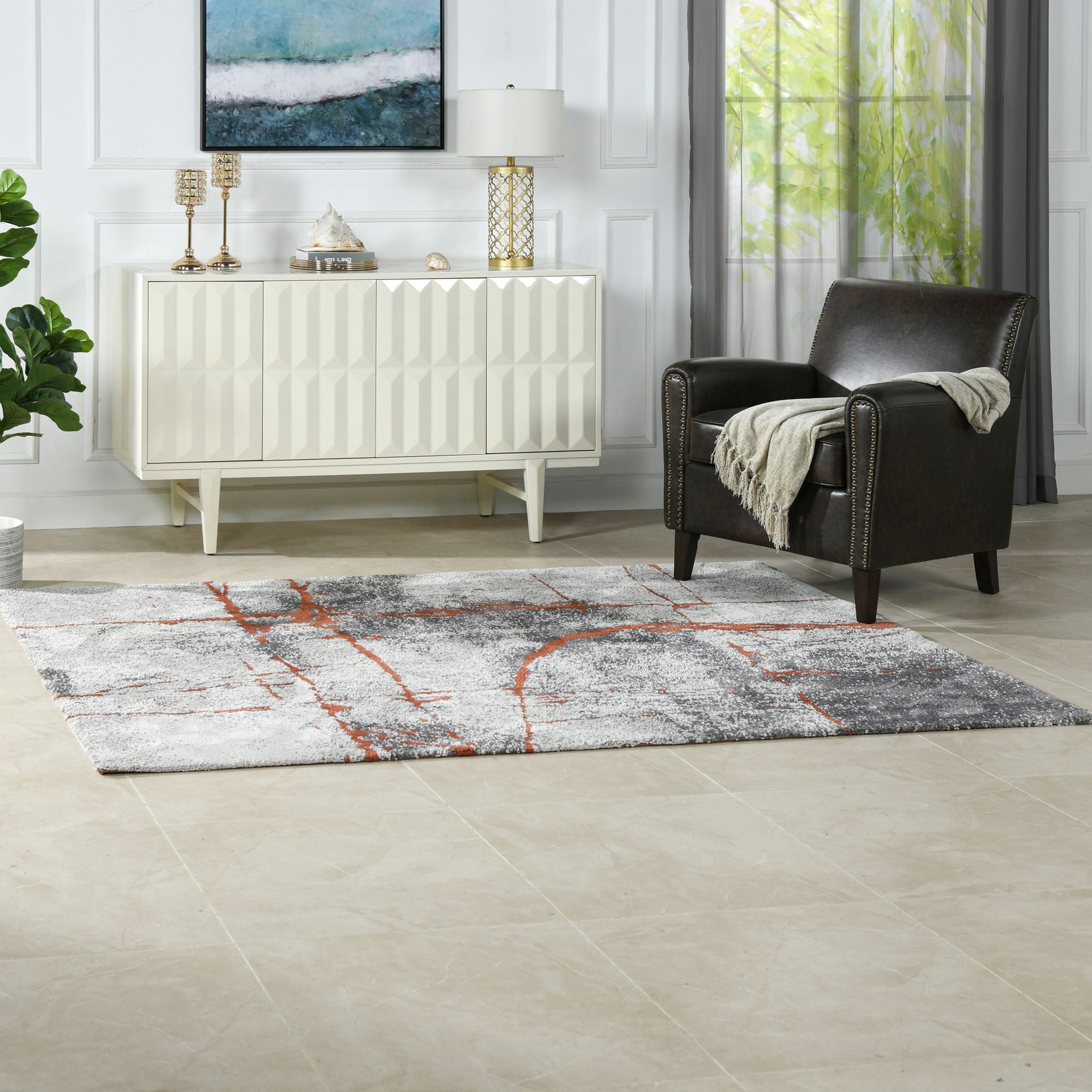 Quarry - 5' X 6.5' Abstract Area Rug - Gray / Orange