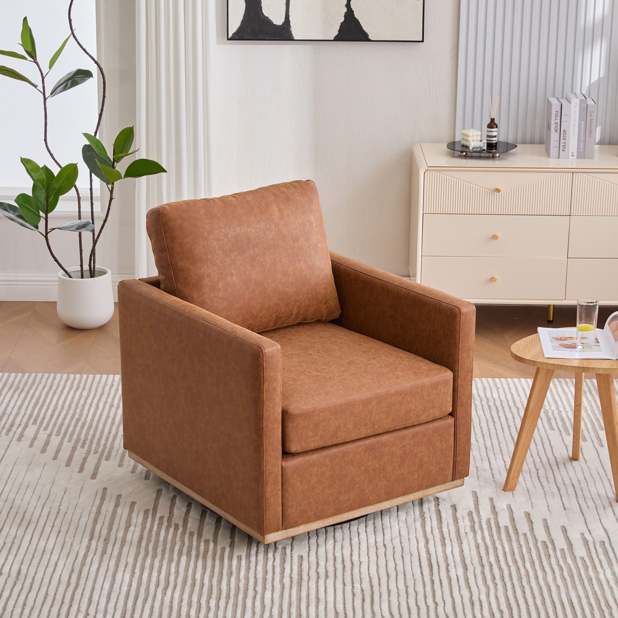 Modern Upholstered Square Swivel Accent Chair With 360 Degree Rotation