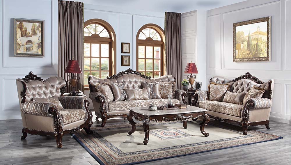 Benbek - Sofa With 5 Pillows - Fabric & Antique Oak