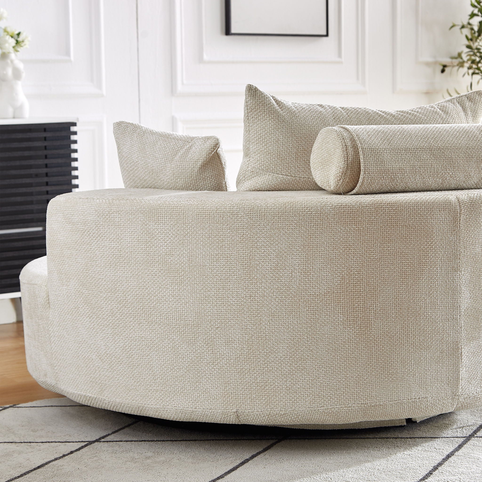 Single Swivel Chair, Fluffy Modern Sleeper, 360 Degree Swivel Chair For Living Room - Beige