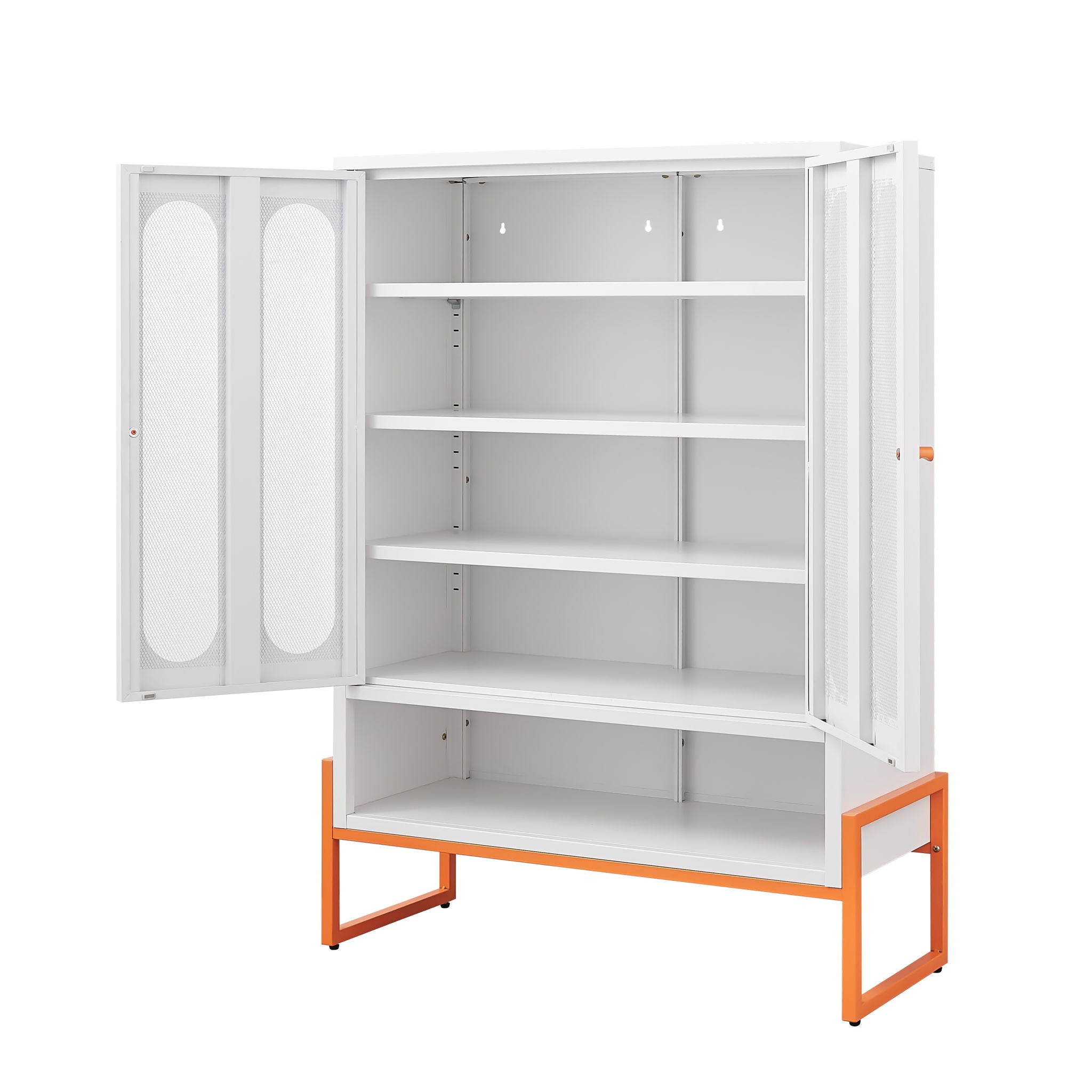 Modern Metal Shoe Cabinet With DoublebSided Mesh Doors And Adjustable Partitions