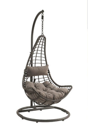 ACME Uzae - Patio Swing Chair - Gray Fabric & Charcaol Wicker | Meri Furniture