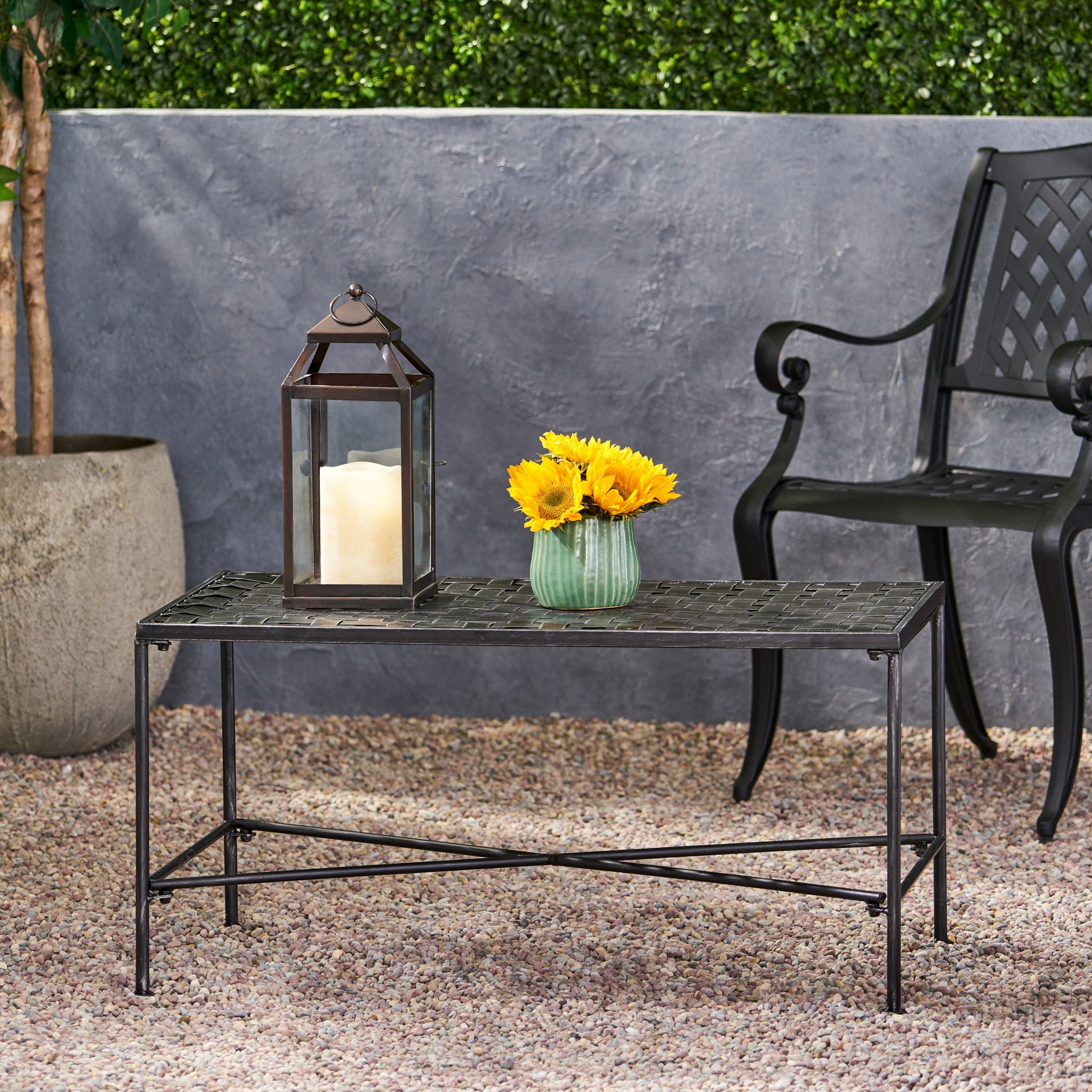 Luna - Outdoor Iron Coffee Table - Black Brush Silver