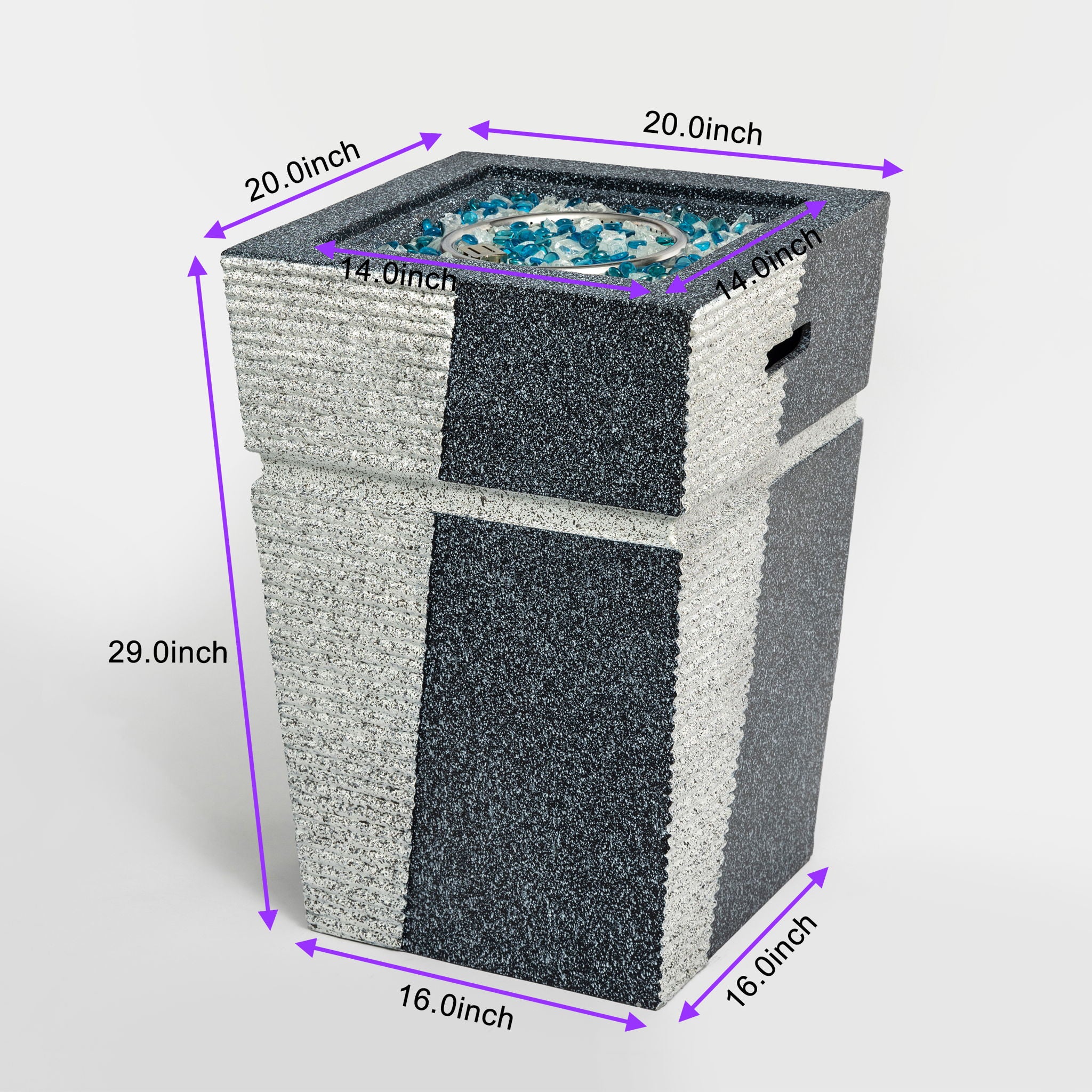 20" Propane Gas Fire Pit Table, 50000 Btu Square Concrete Fire Pit For Outside Patio Deck Garden Backyard - Light Gray Blue