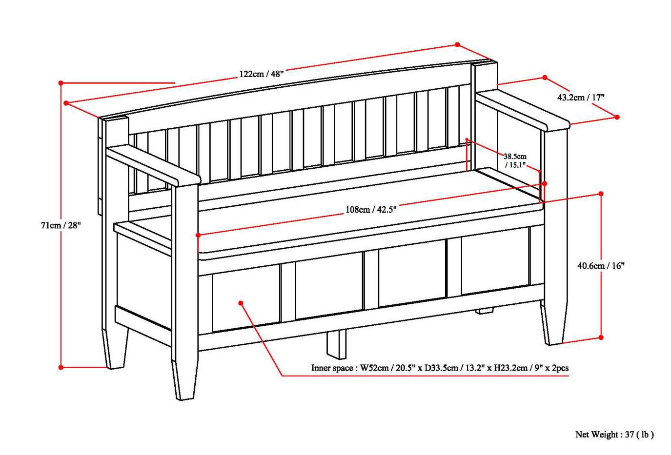 Brooklyn - Handcrafted Entryway Storage Bench