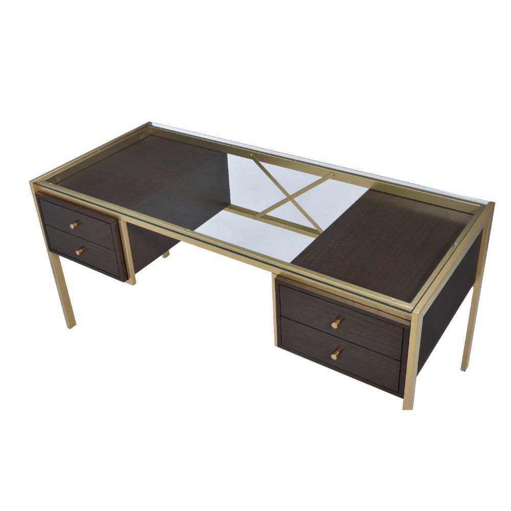 ACME Yumia - Desk - Gold & Clear Glass | Meri Furniture