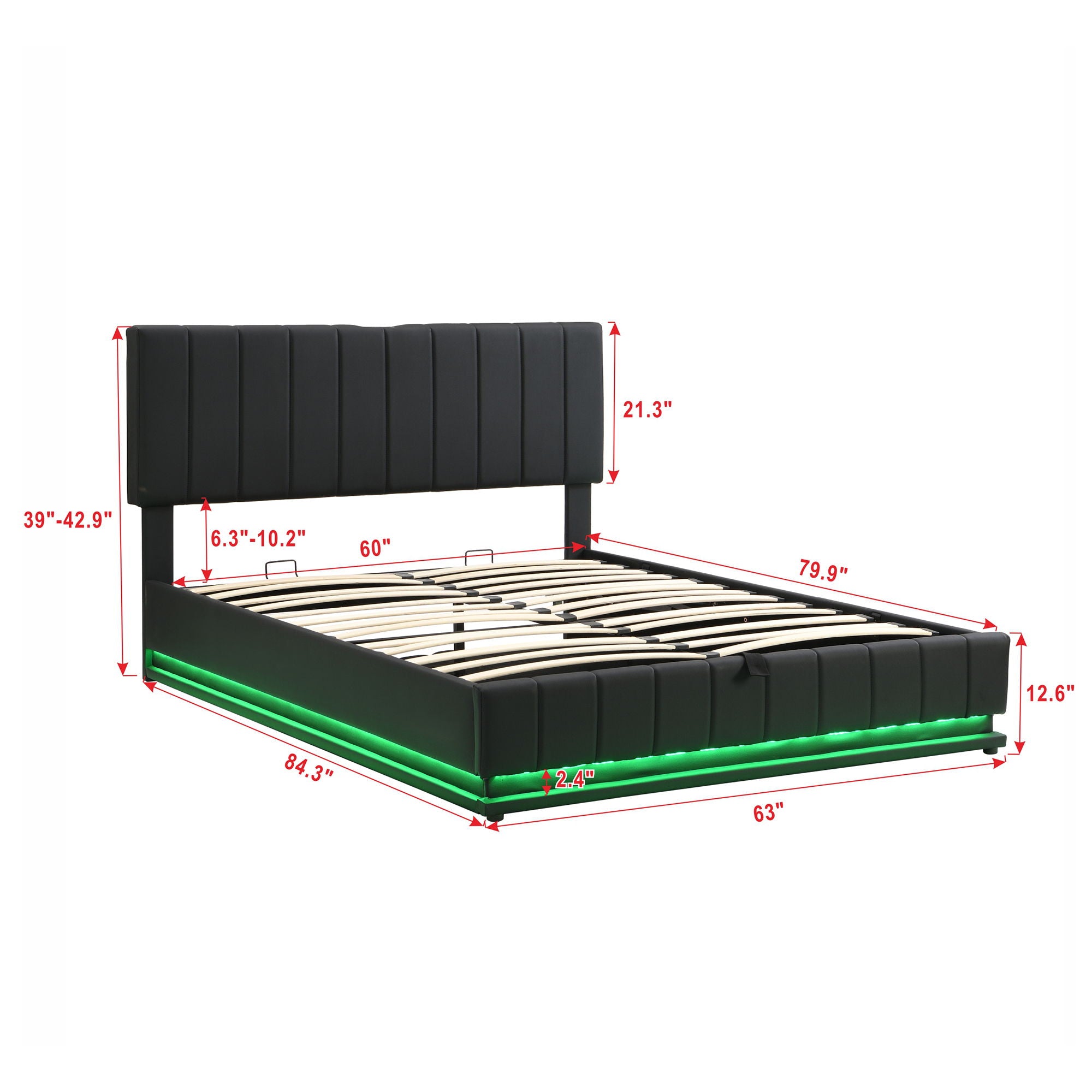 Upholstered Bed With Hydraulic Storage System And LED Light, With Sockets And USB Ports