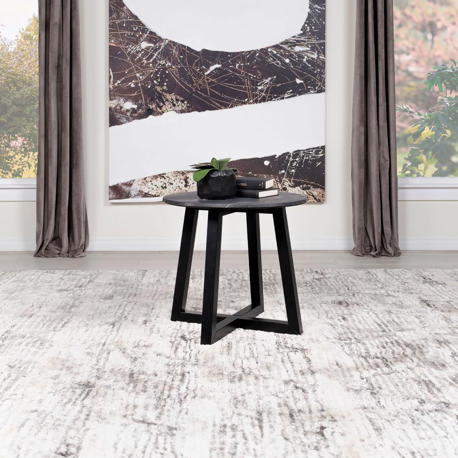Coaster Fine Furniture Skylark - Round Marble-Like Smart Top Side End Table - Black | Meri Furniture