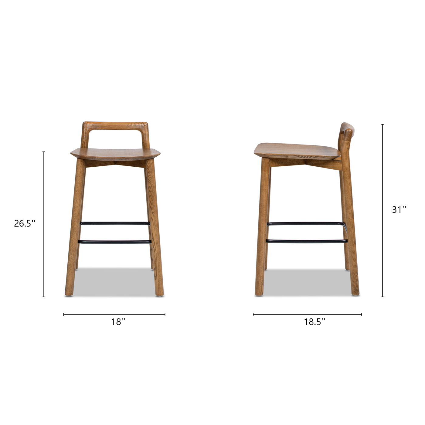 Sven - Modern Minimalist Low Back Counter Stool - Dark Brown Walnut