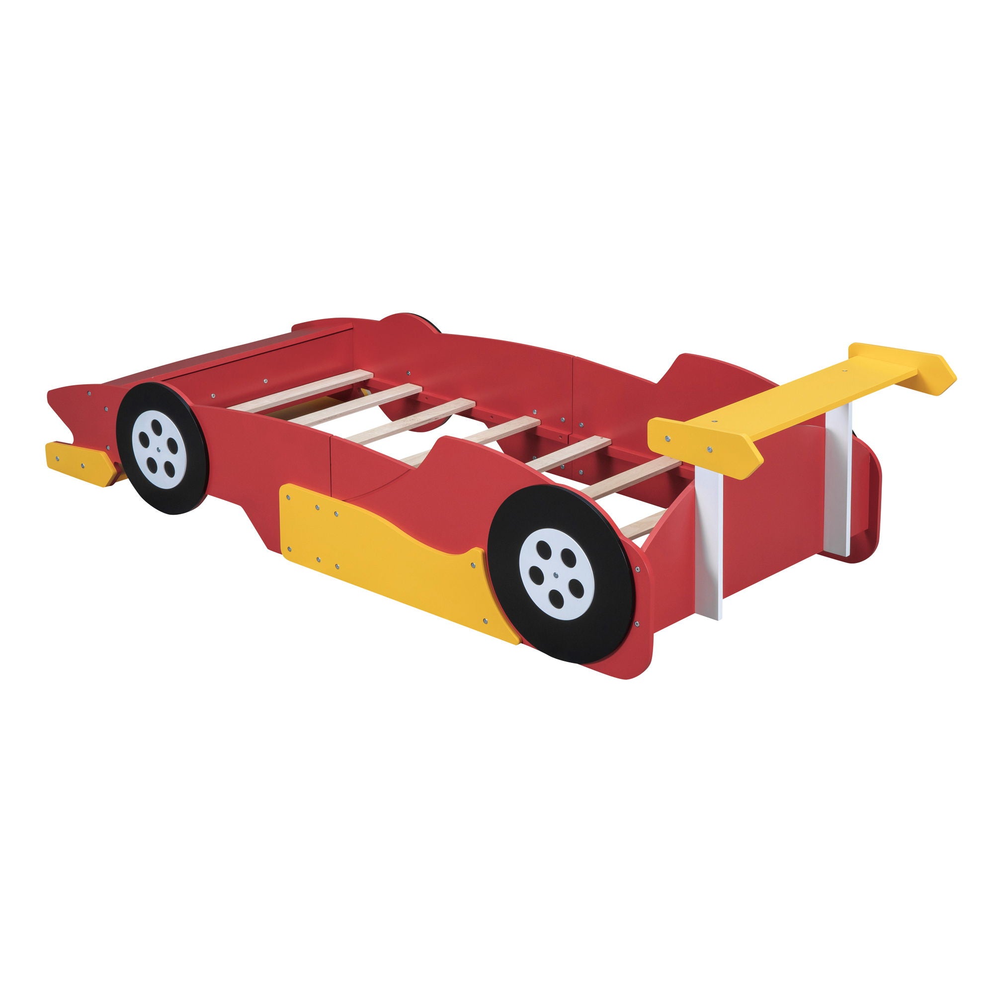 Race Car-Shaped Platform Bed With Wheels