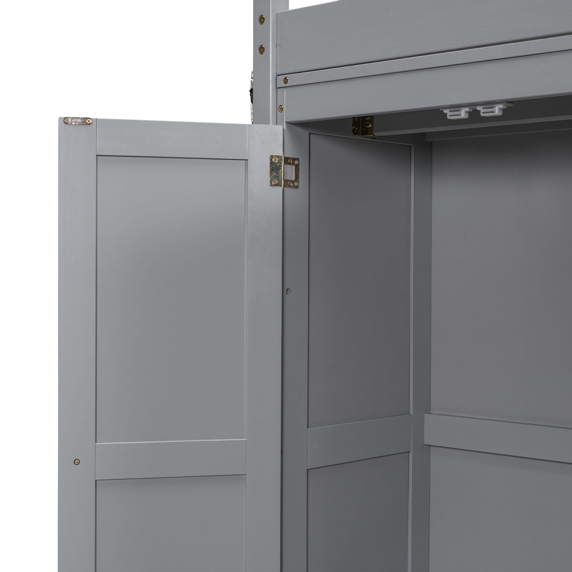 Loft Bed With Built In Wardrobe, Storage Shelves, And LED Light