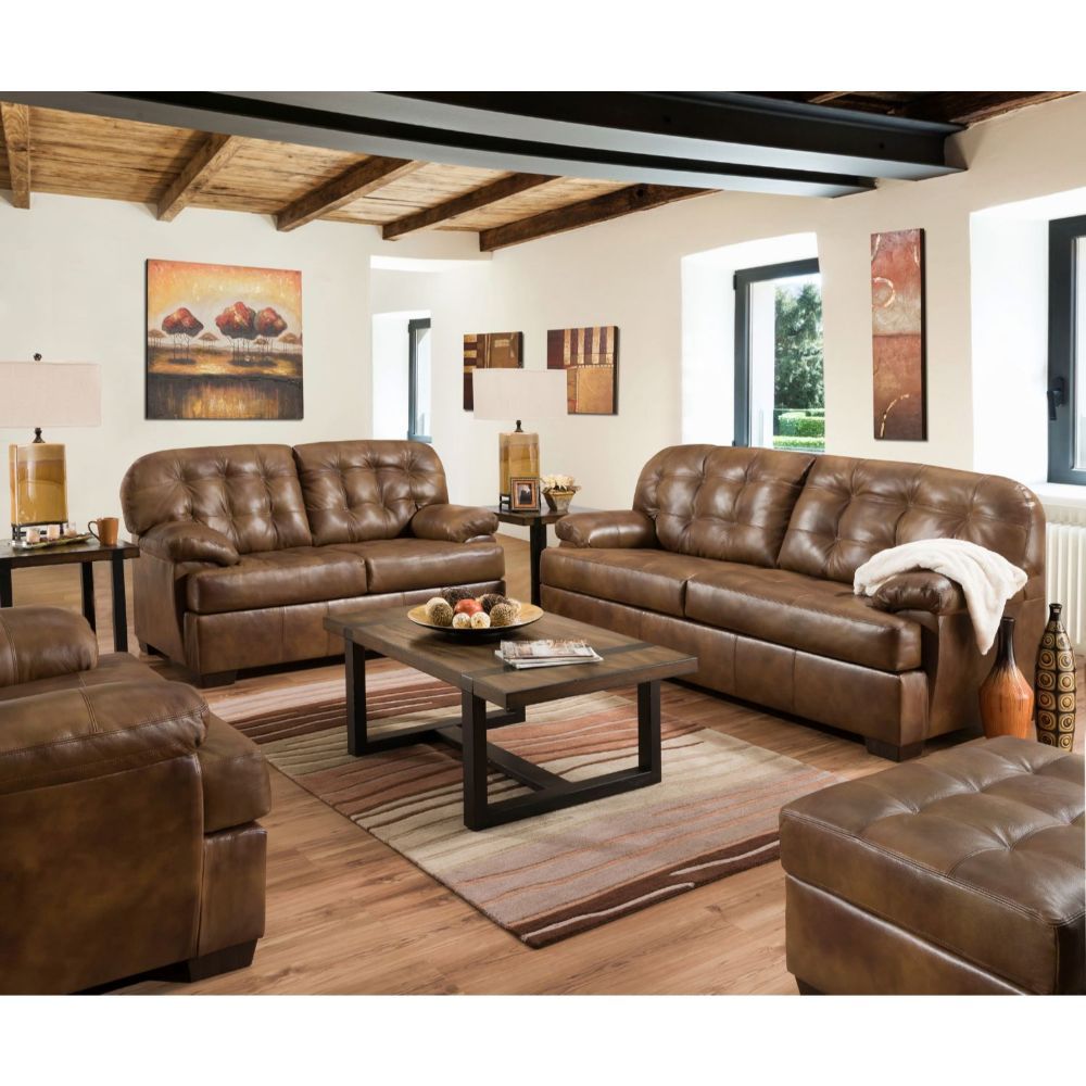 ACME Saturio - Sofa - 2-Tone Brown Top Grain Leather Match | Meri Furniture
