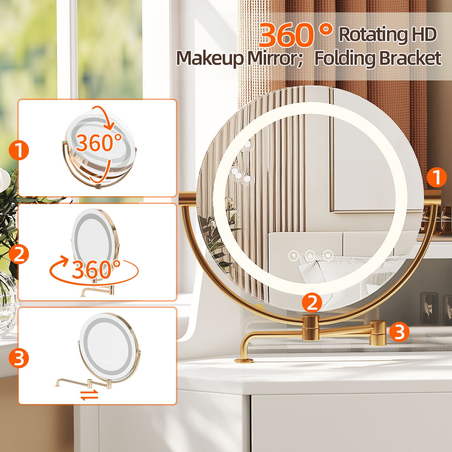 Modern Corner Makeup Vanity Desk With Large Storage, LED Mirror & Stool, Adjustable Brightness, Space Saving - White