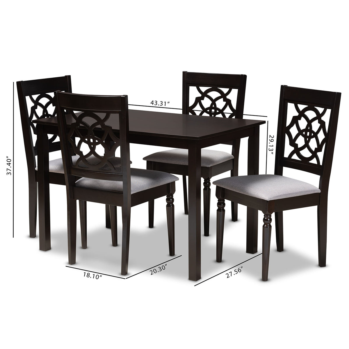 Renaud Modern and Contemporary Grey Fabric Upholstered Espresso Brown Finished 5-Piece Wood Dining Set