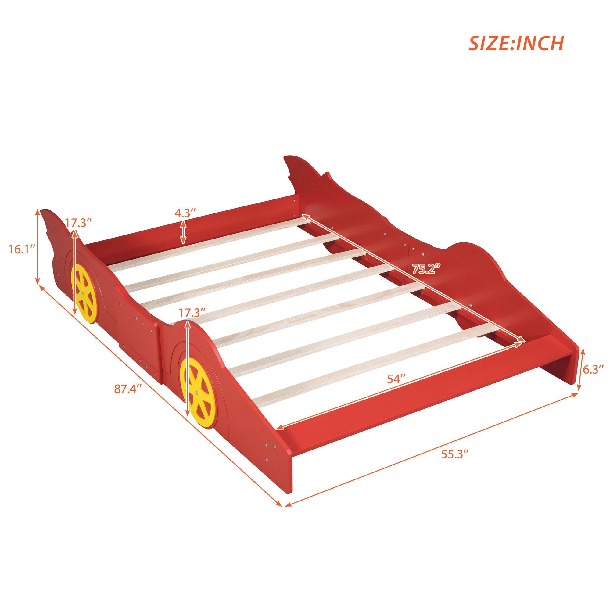 Race Car Shaped Platform Bed & Wheels