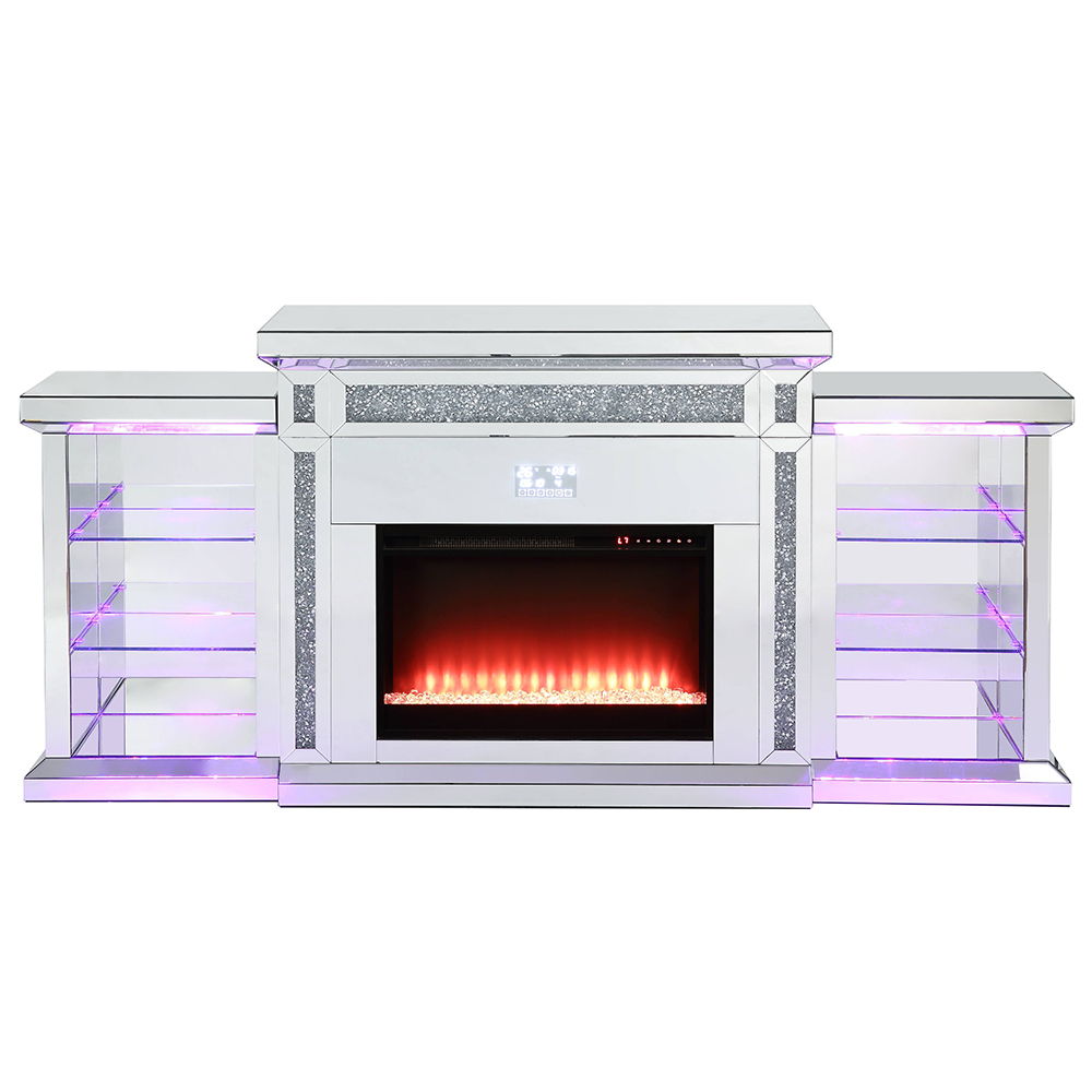 Noralie - Fireplace With LED & Bluetooth - Mirrored & Faux Diamonds