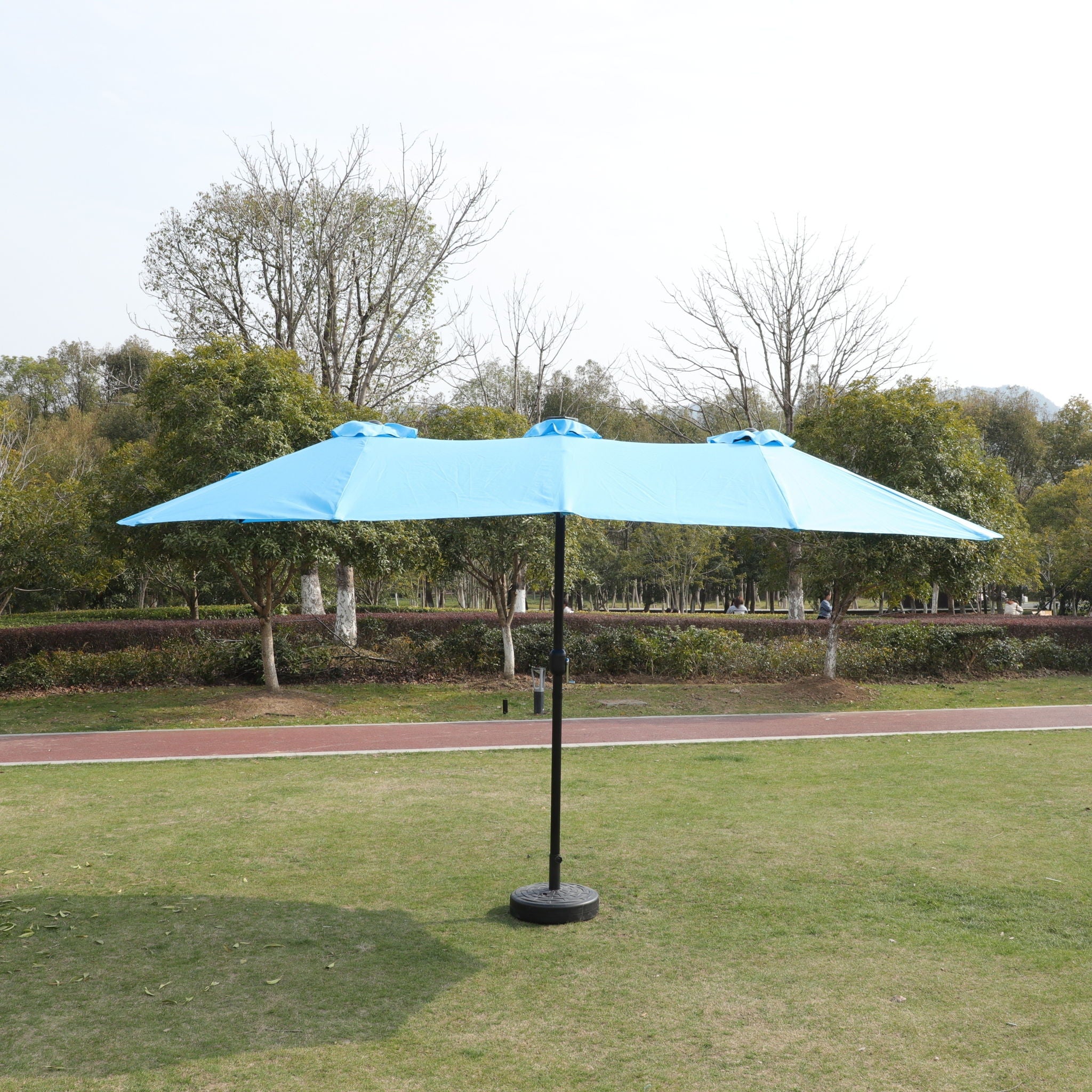 Double- Sided Outdoor Market Umbrella With Lights And Base