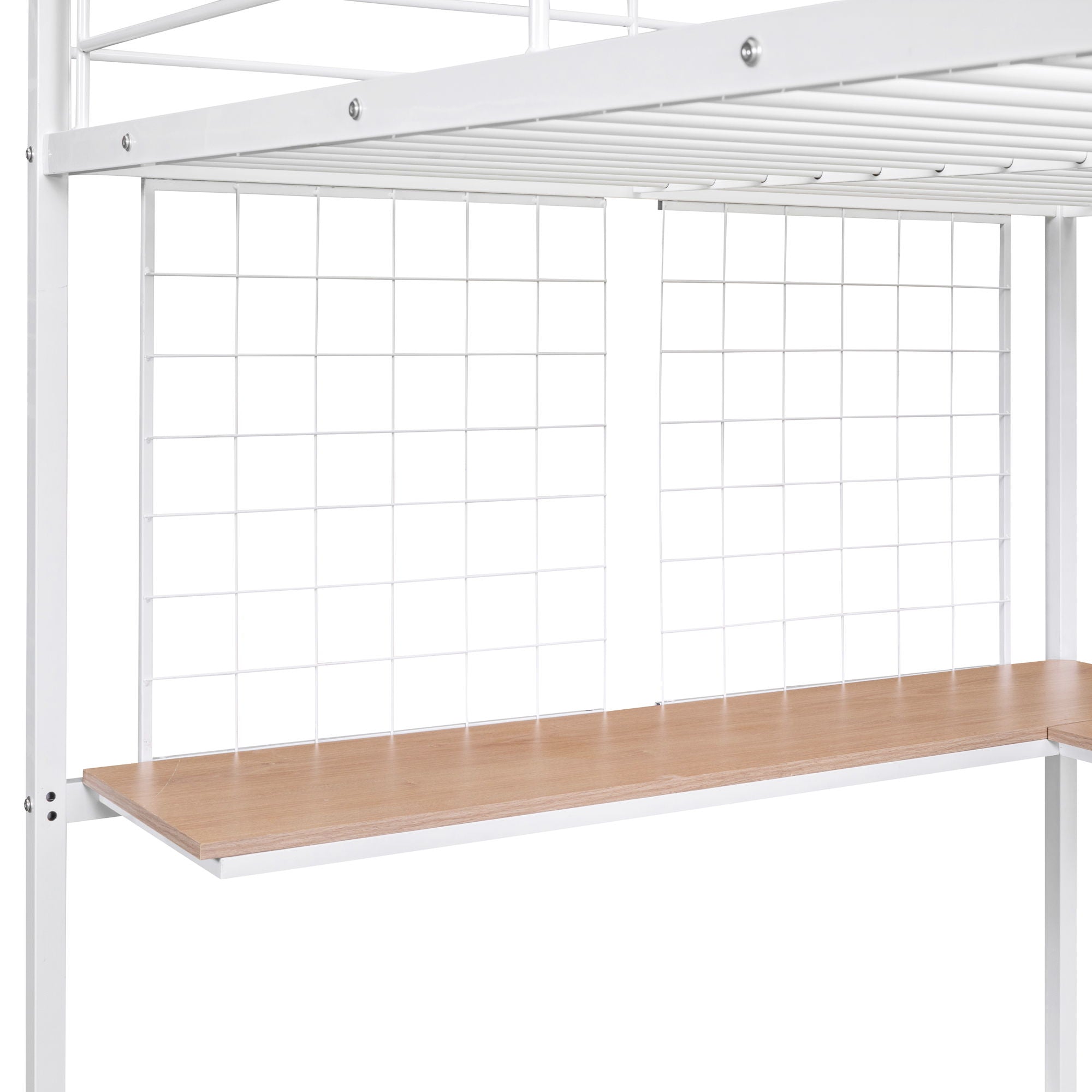 Full Loft Bed With Desk And Grid - White