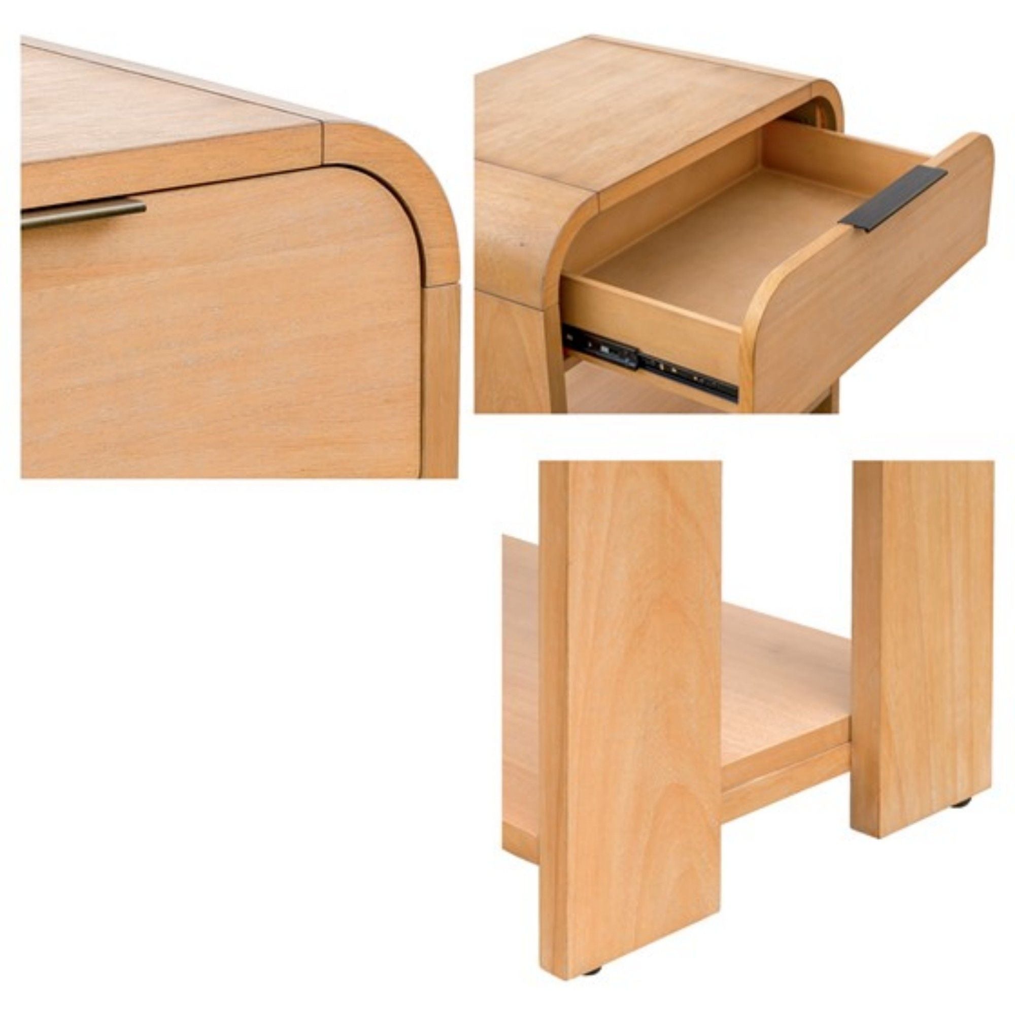 Modern 1 Drawer Waterfall Nightstand With Mid Century Design - Natural