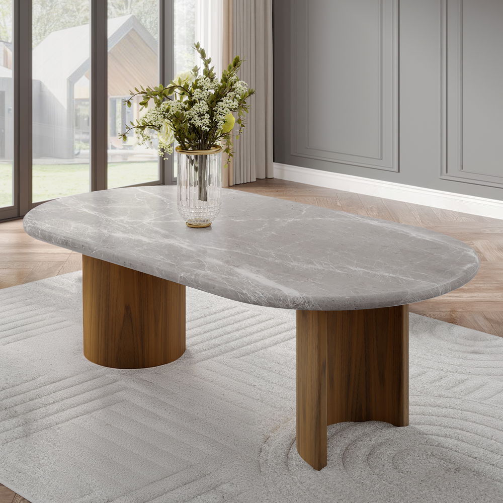 ACME Darcy - Dining Table - Natural Marble Top & Dark Walnut Finish | Meri Furniture