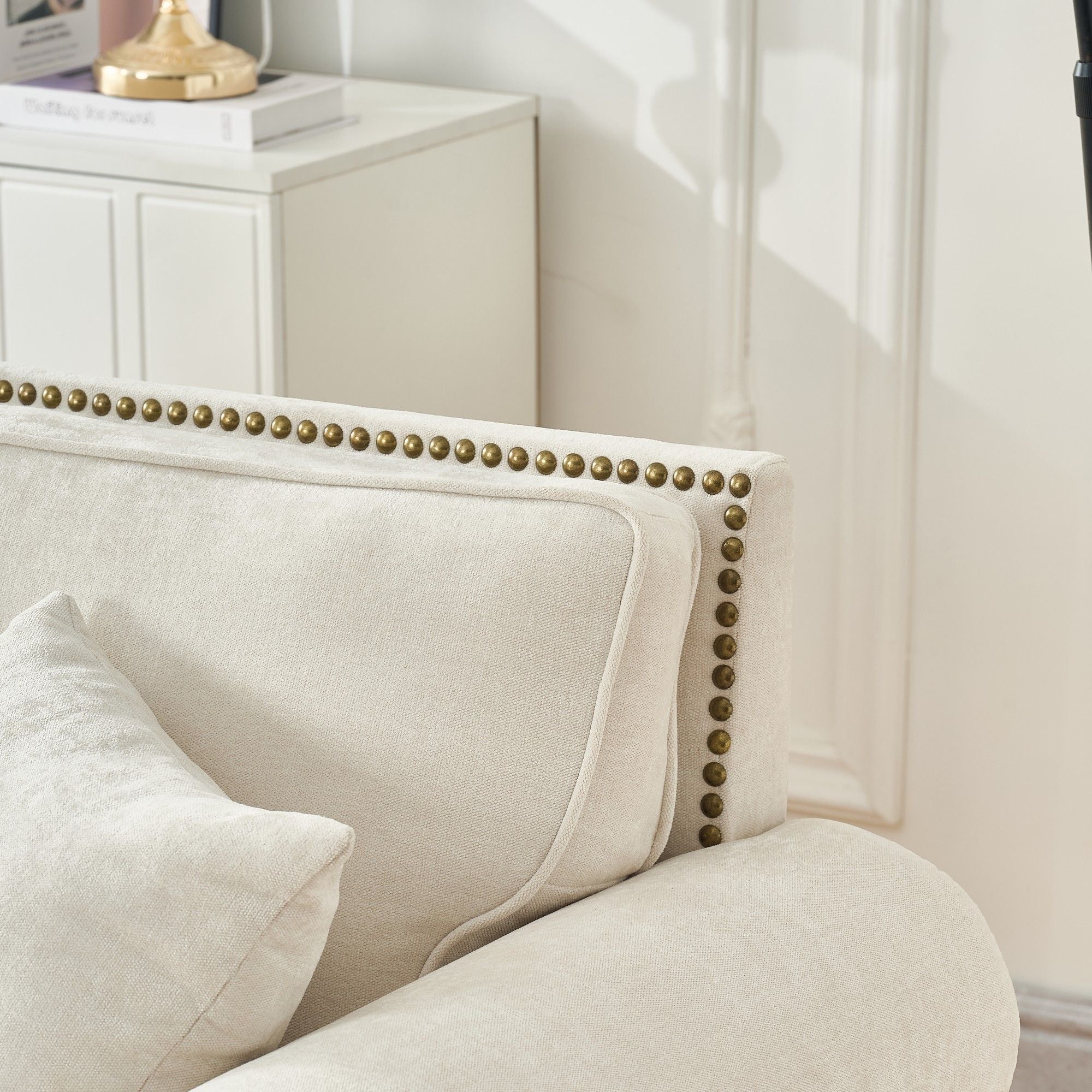 3 Seater Sofa With Tufted Upholstery, Rolled Arms, Nailhead Trim