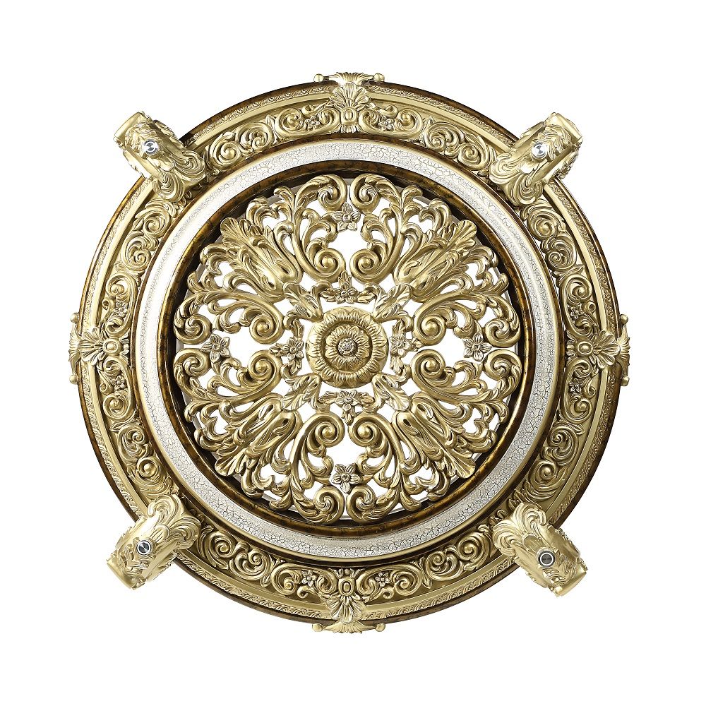 ACME Desiderius - Round Dining Table - Antique Gold & Hand-Painted Brown | Meri Furniture